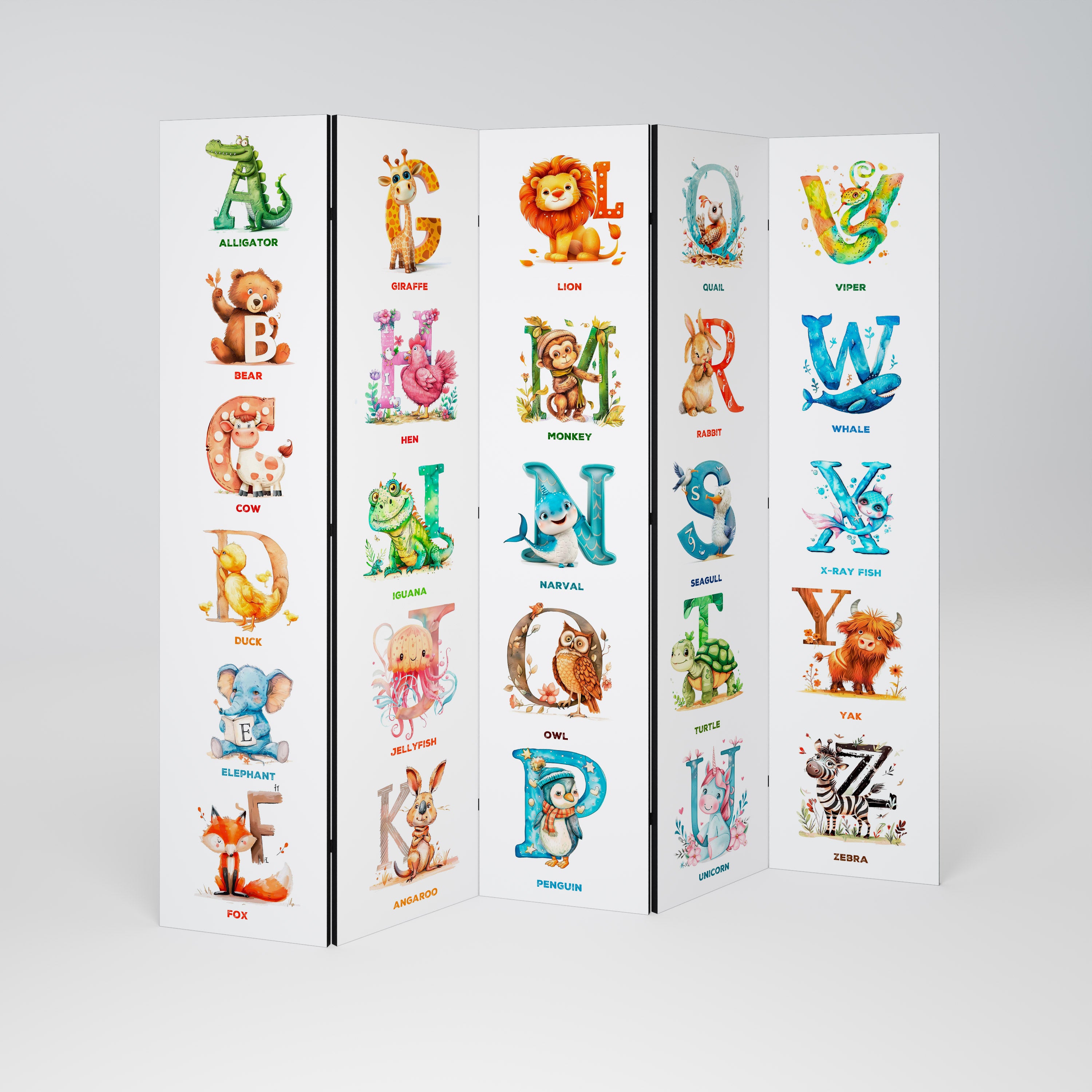Biombo decorativo de 5 paneles con letras alegres