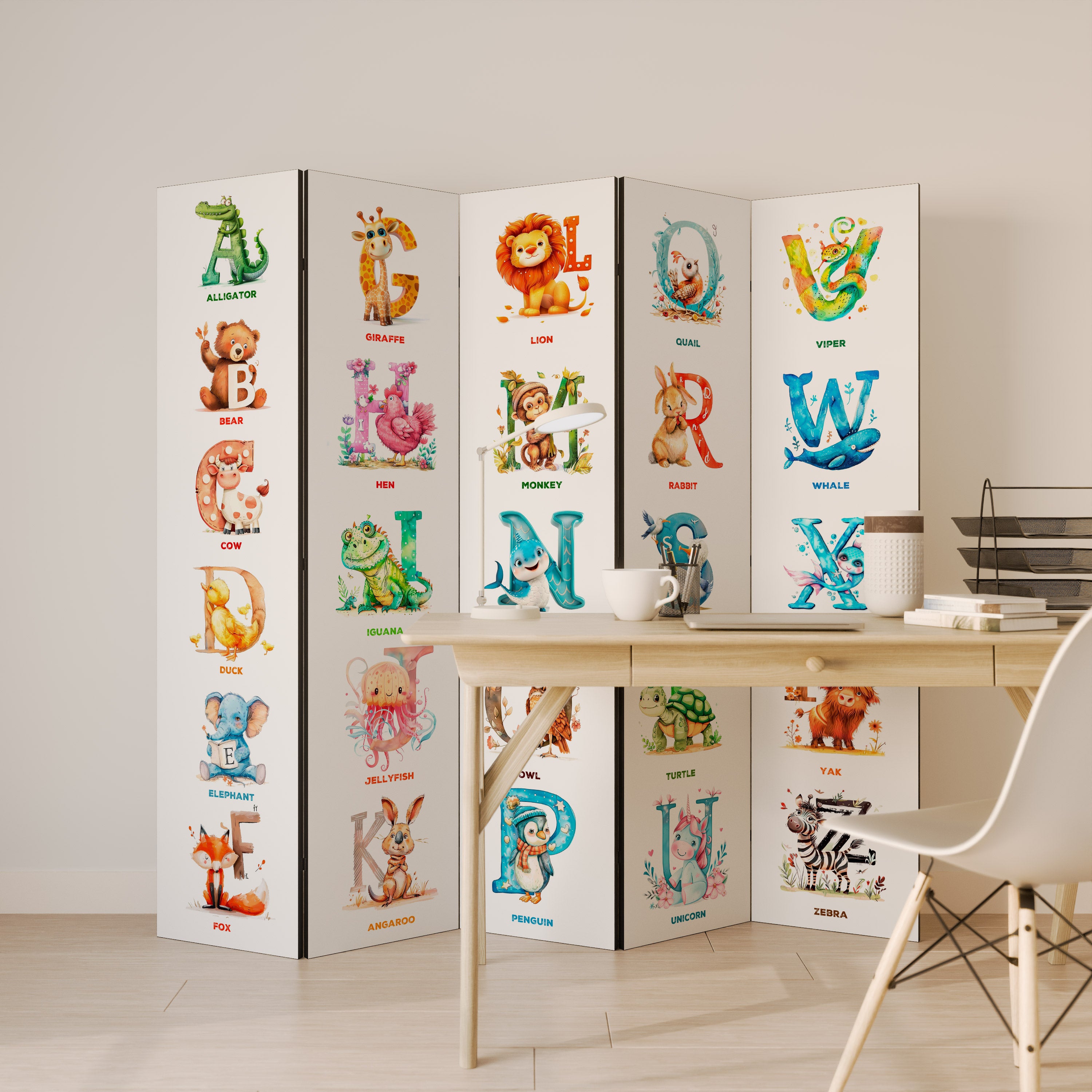 Biombo decorativo de 5 paneles con letras alegres