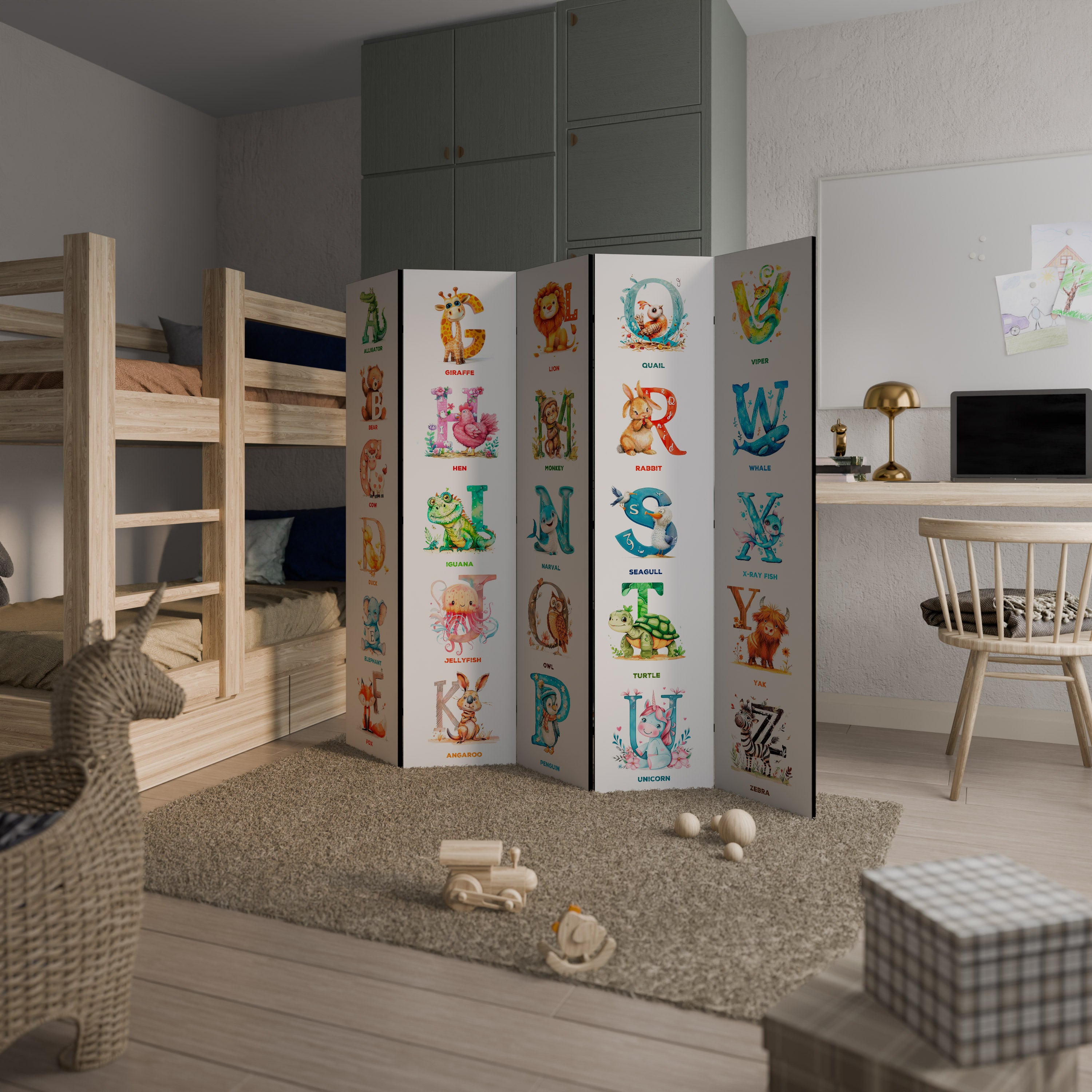 Biombo decorativo de 5 paneles con letras alegres