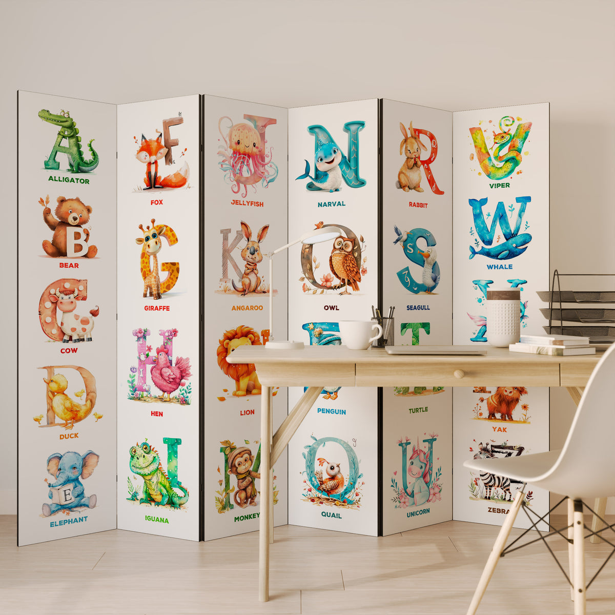 JOYFUL LETTERS Biombo de 6 paneles