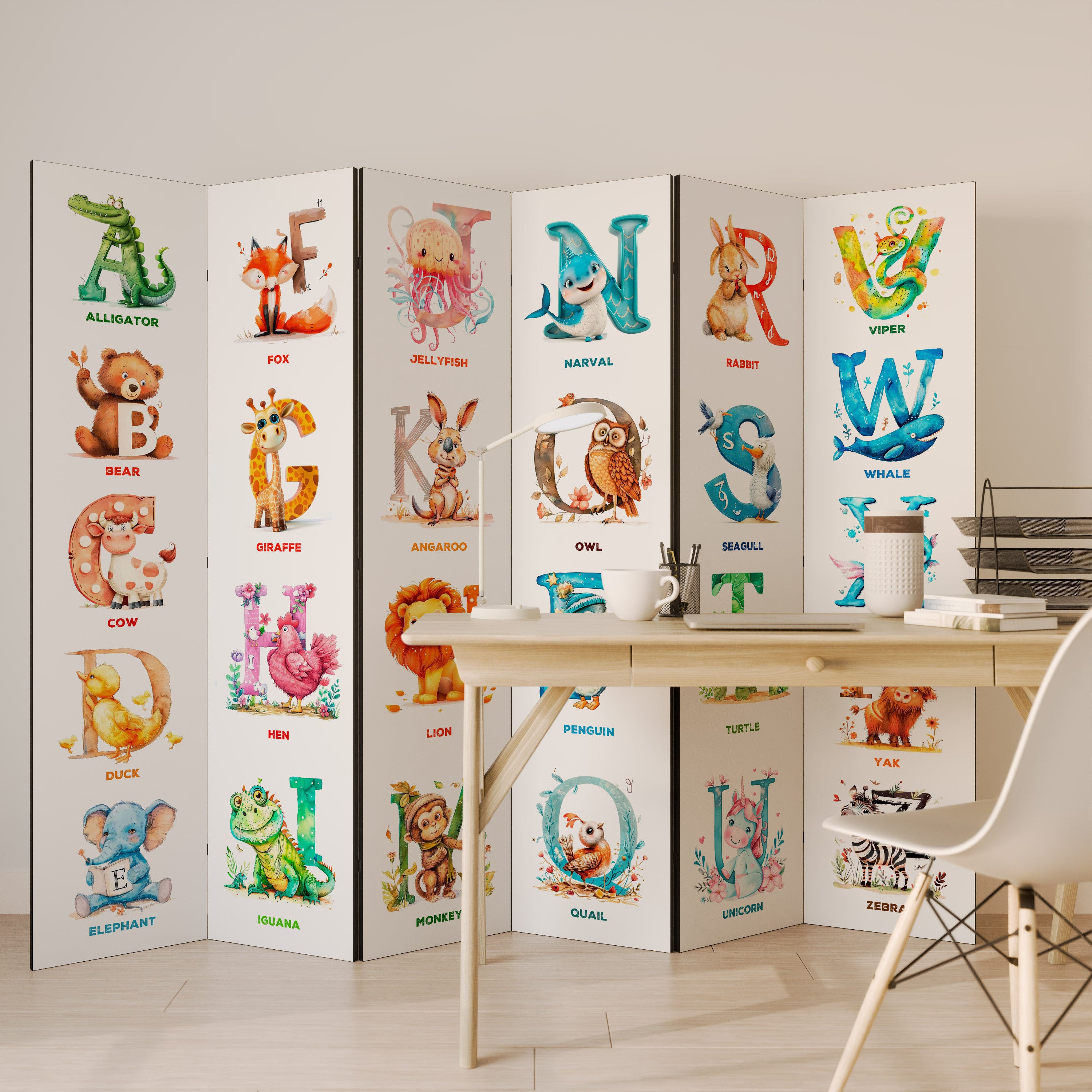 Biombo decorativo de 6 paneles con letras alegres