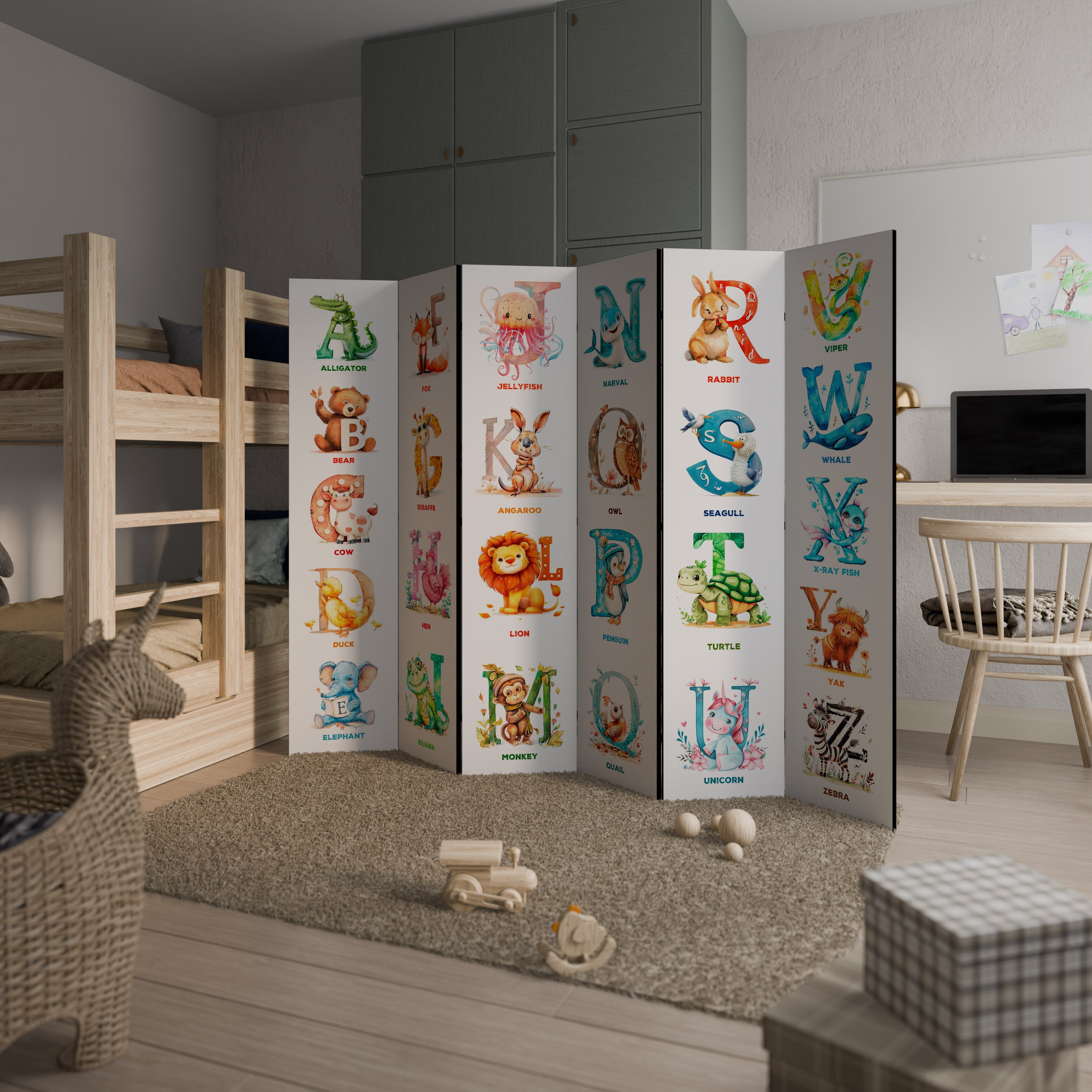 Biombo decorativo de 6 paneles con letras alegres