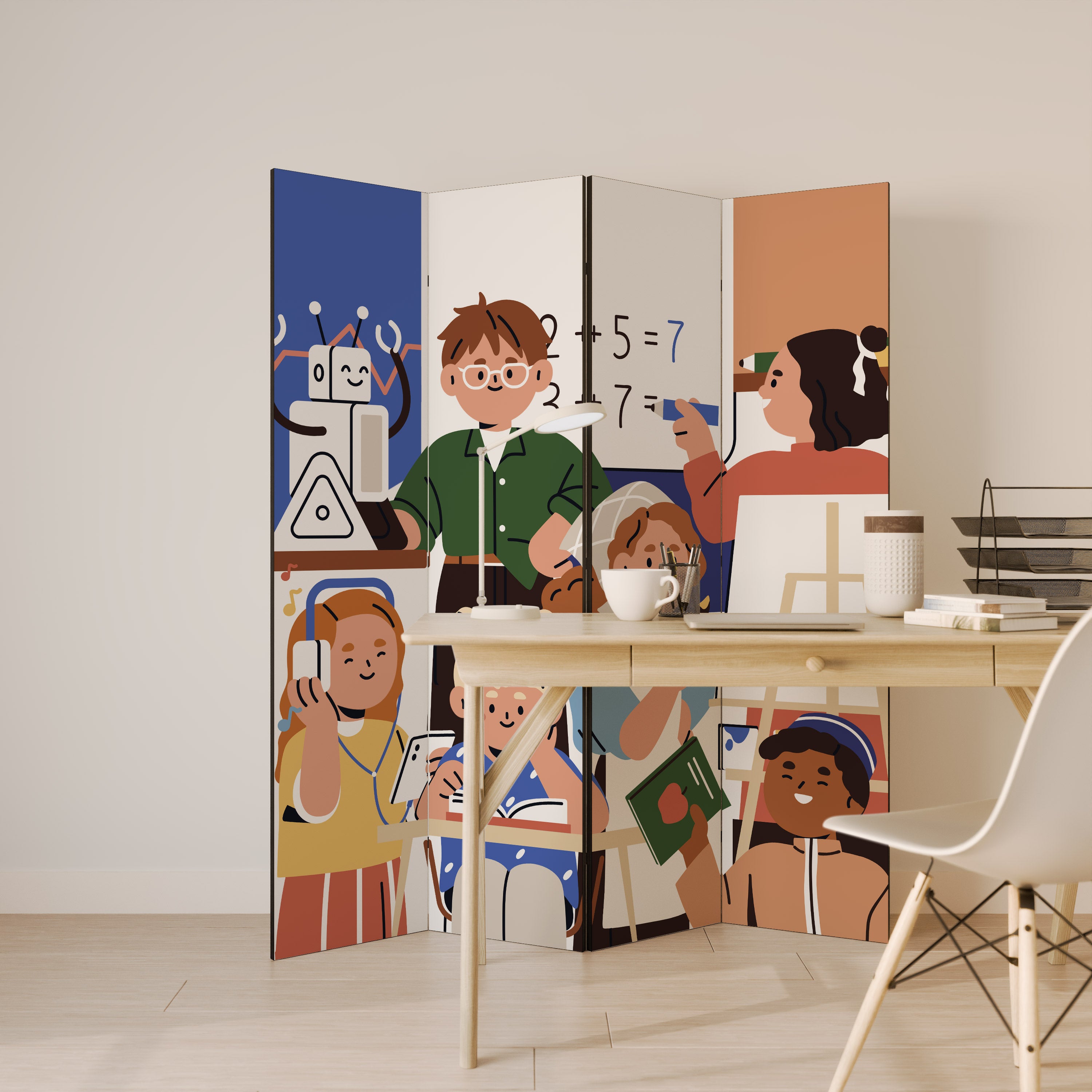 Biombo decorativo de 4 paneles SCHOOL VIBE