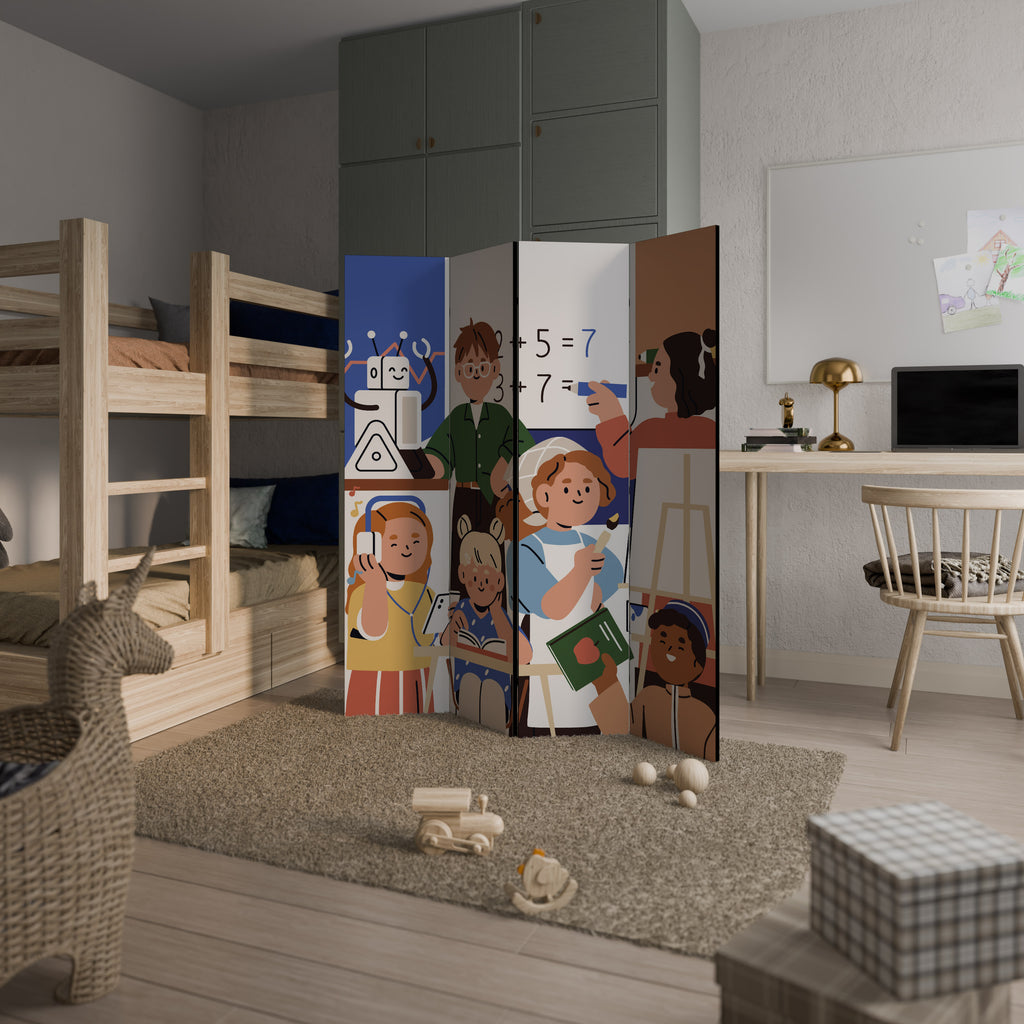 Biombo decorativo de 4 paneles SCHOOL VIBE