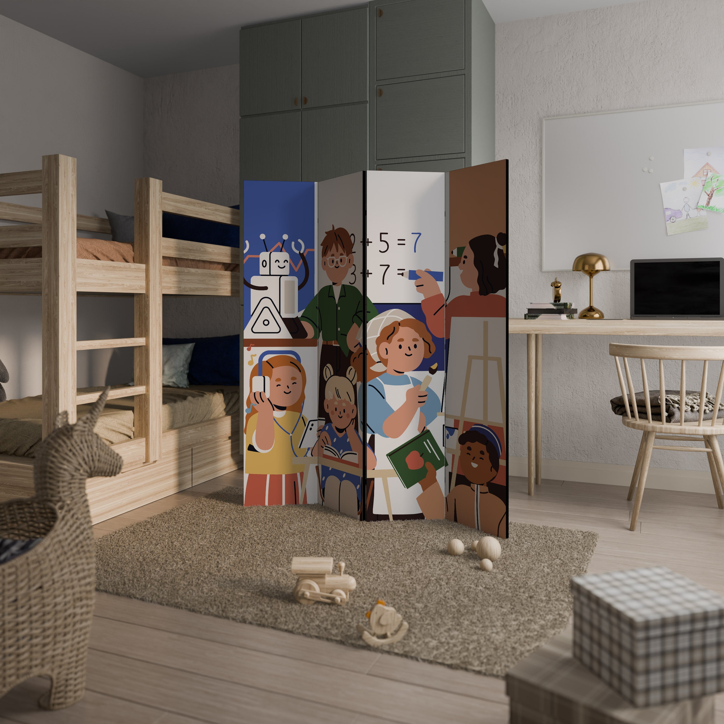 Biombo decorativo de 4 paneles SCHOOL VIBE