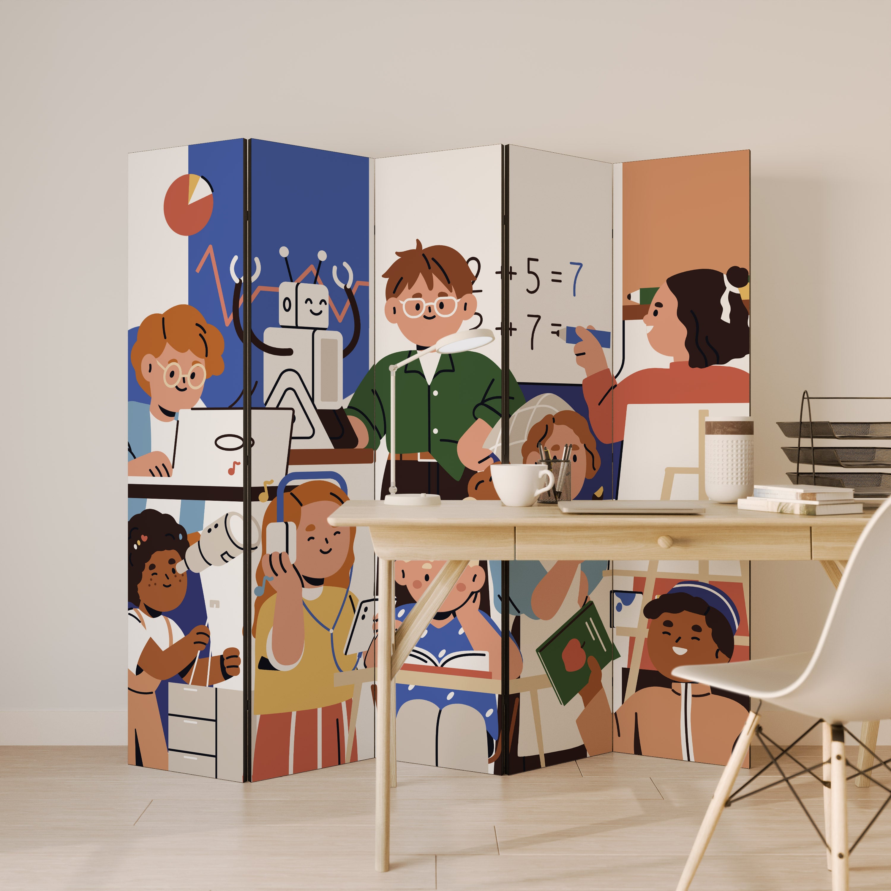 Biombo decorativo de 5 paneles SCHOOL VIBE