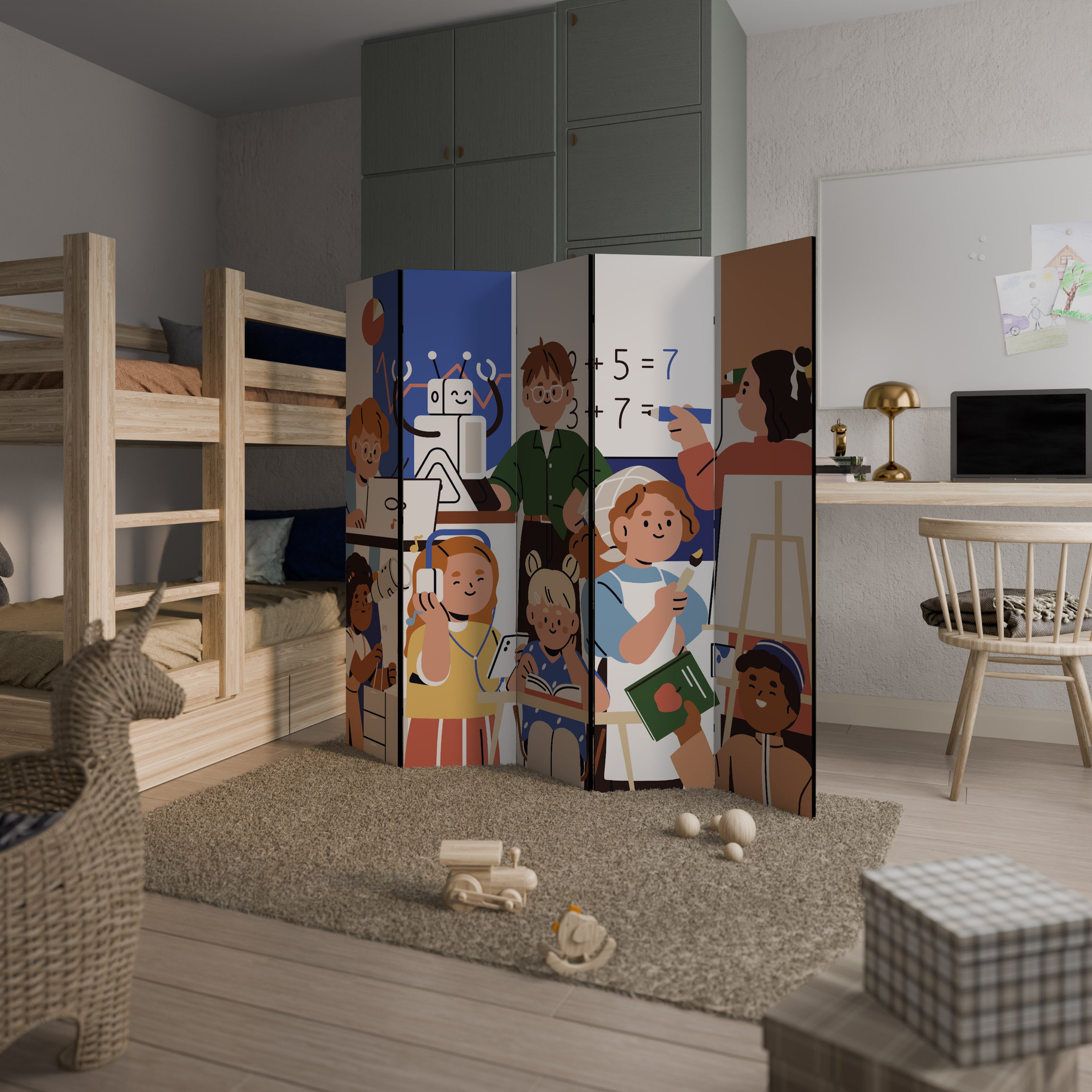 Biombo decorativo de 5 paneles SCHOOL VIBE