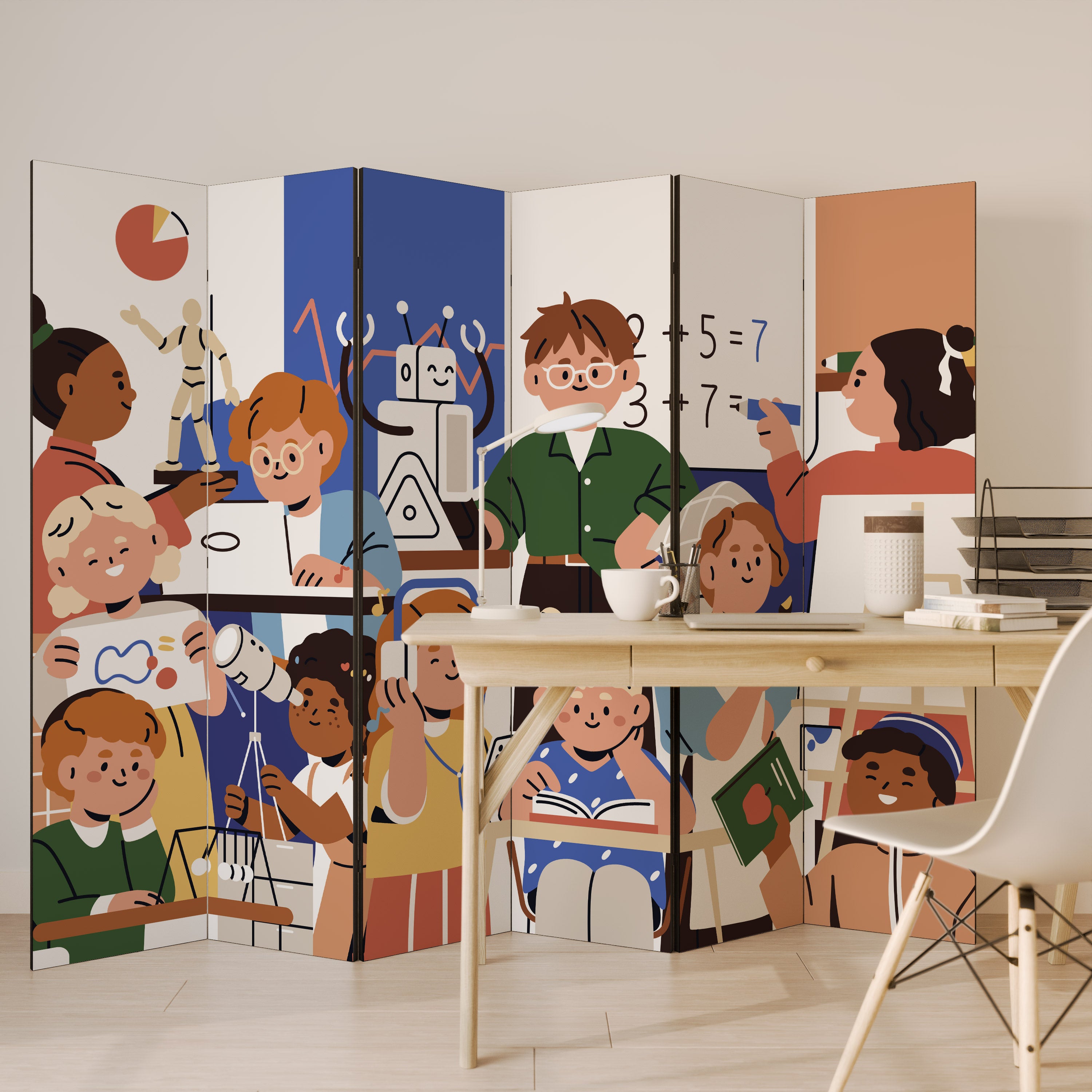 Biombo decorativo de 6 paneles SCHOOL VIBE