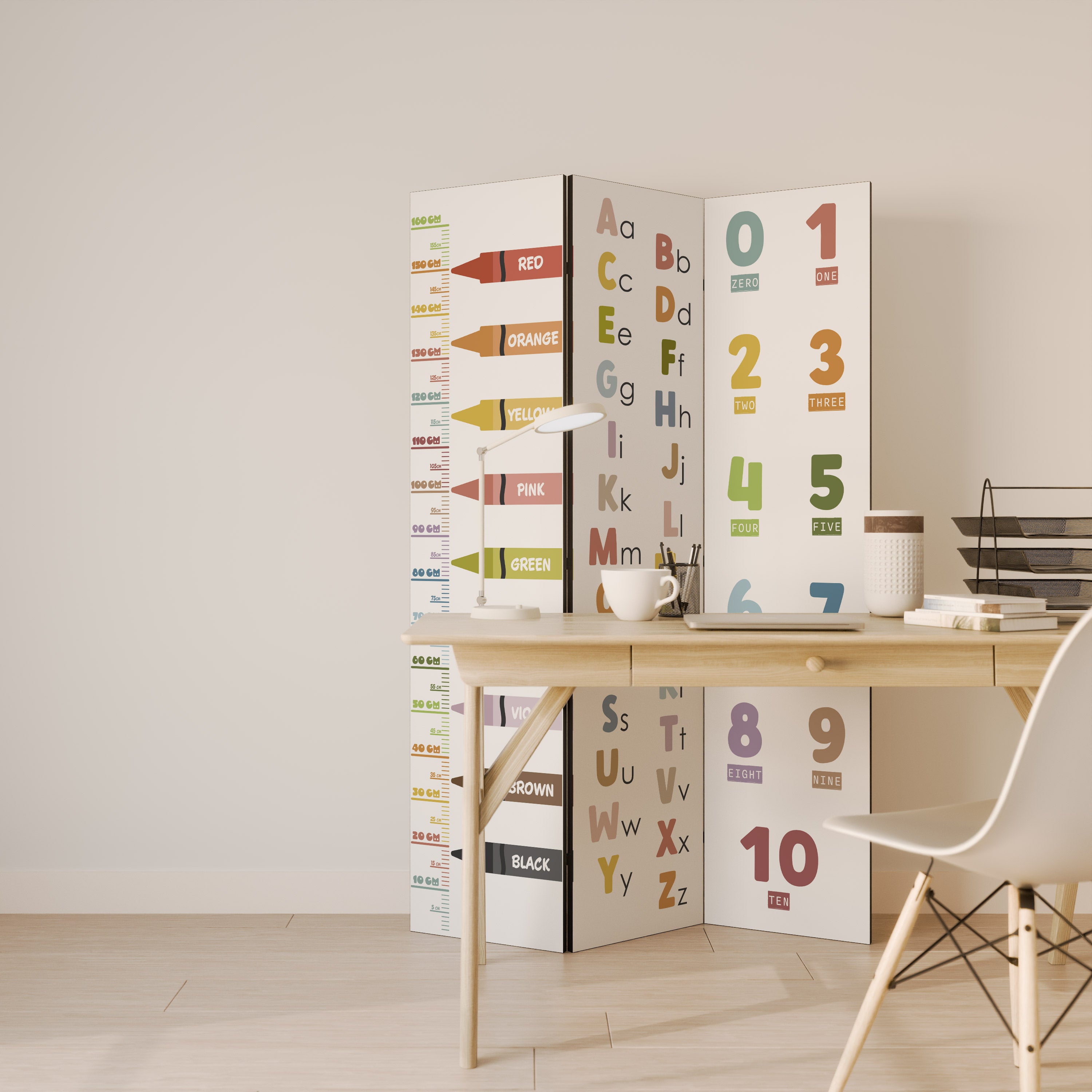Biombo decorativo de 3 paneles HAPPY LANGUAGE