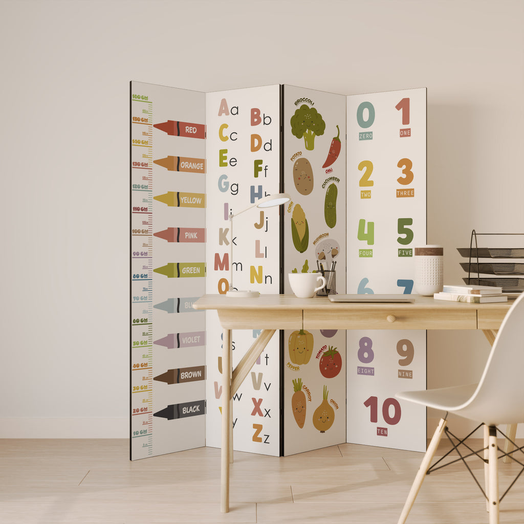 Biombo decorativo de 4 paneles HAPPY LANGUAGE