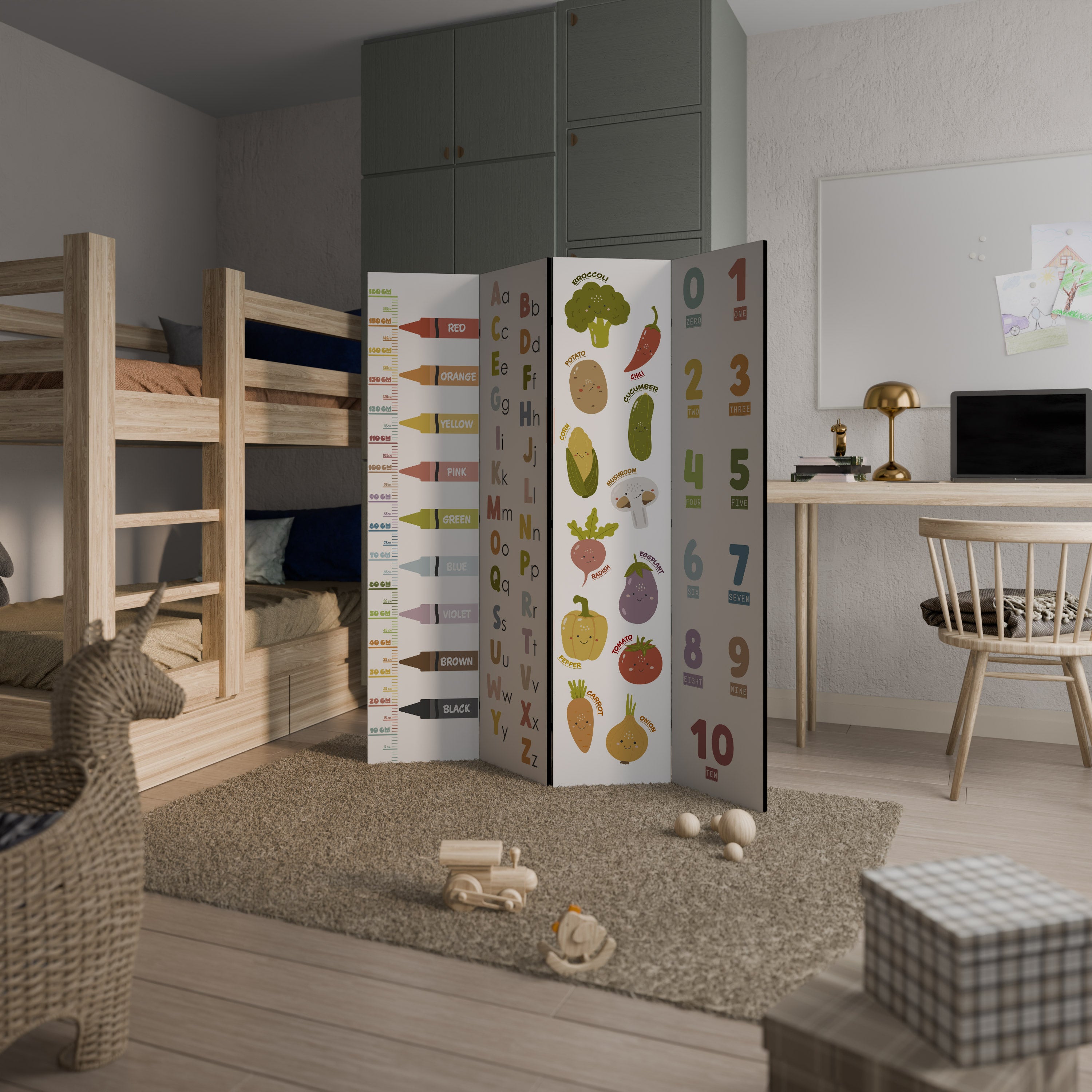 Biombo decorativo de 4 paneles HAPPY LANGUAGE