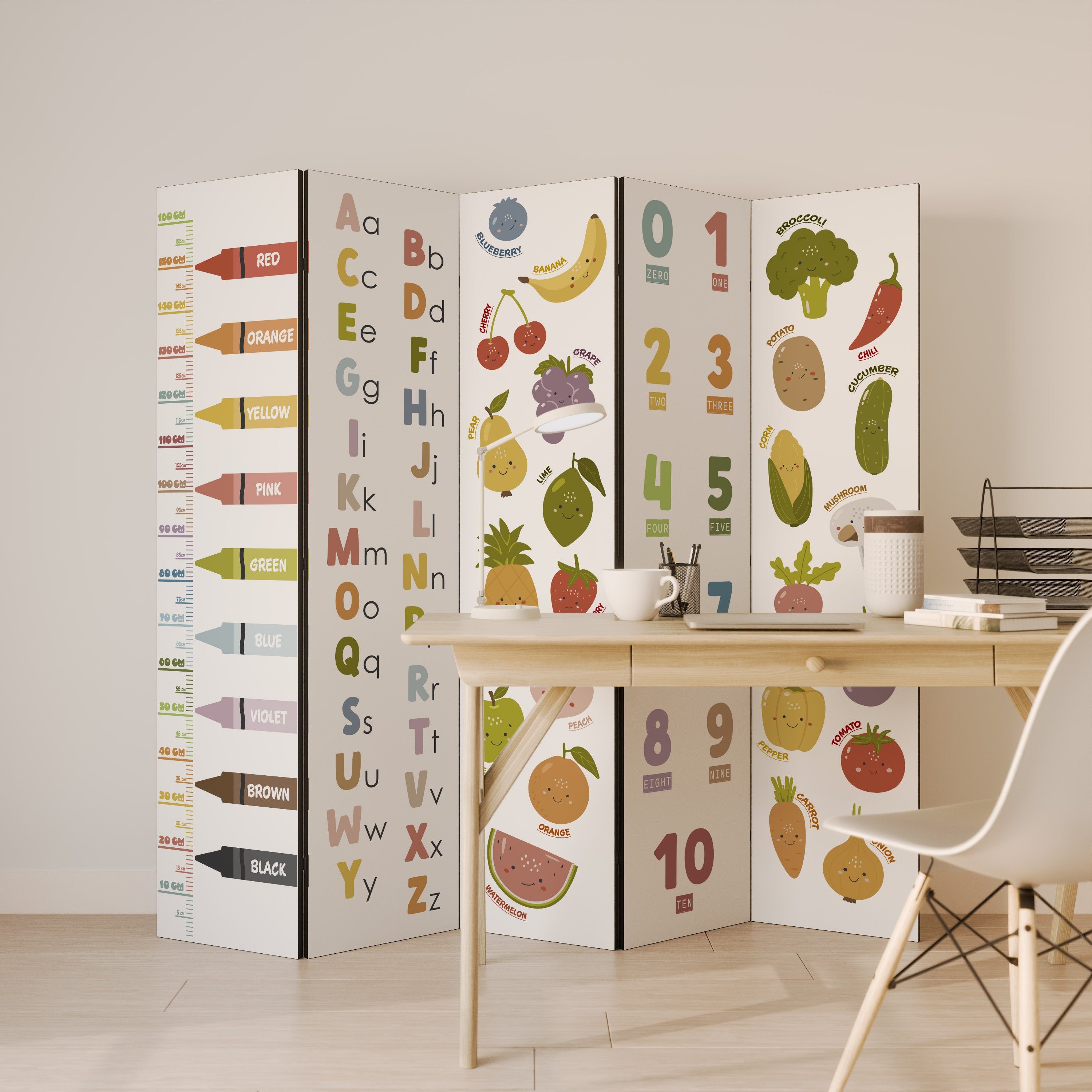 Biombo decorativo de 5 paneles HAPPY LANGUAGE