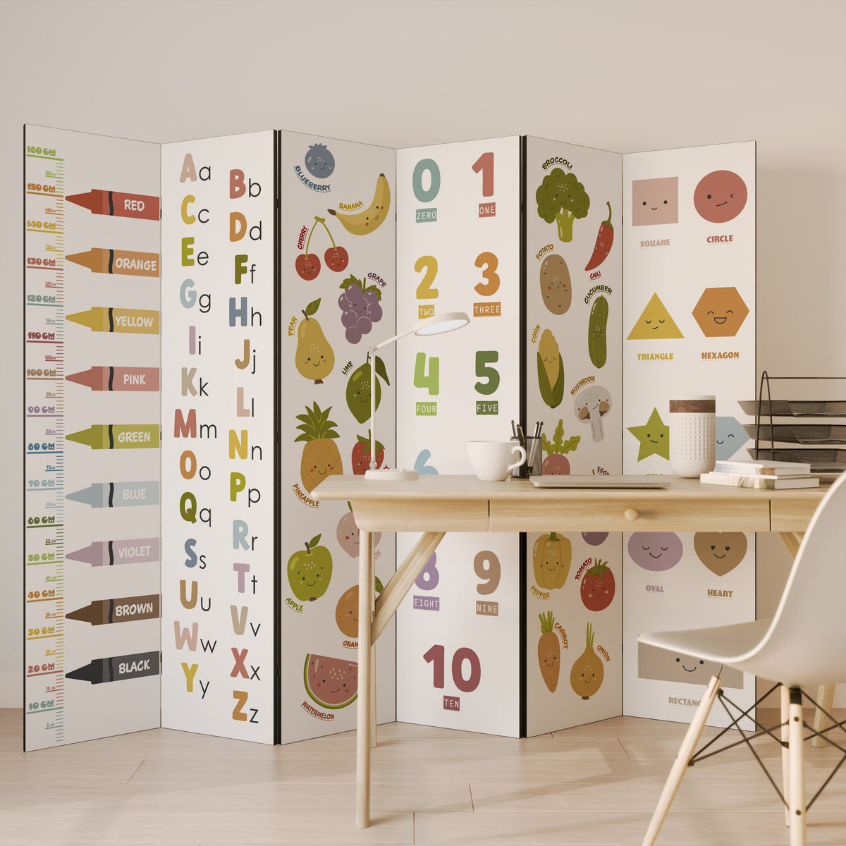 HAPPY LANGUAGE Biombo de 6 paneles