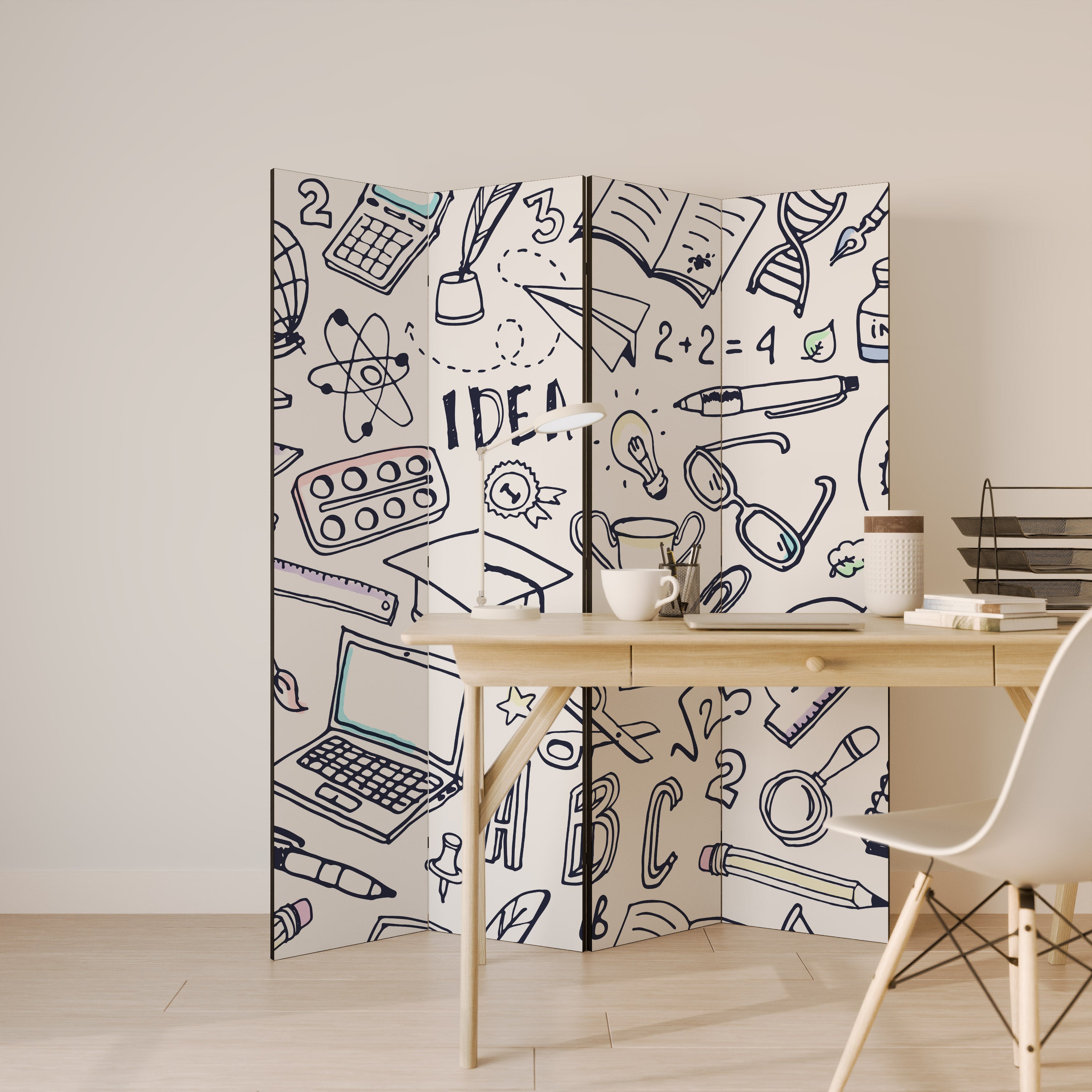 Biombo decorativo de 4 paneles SCHOOL STUFF