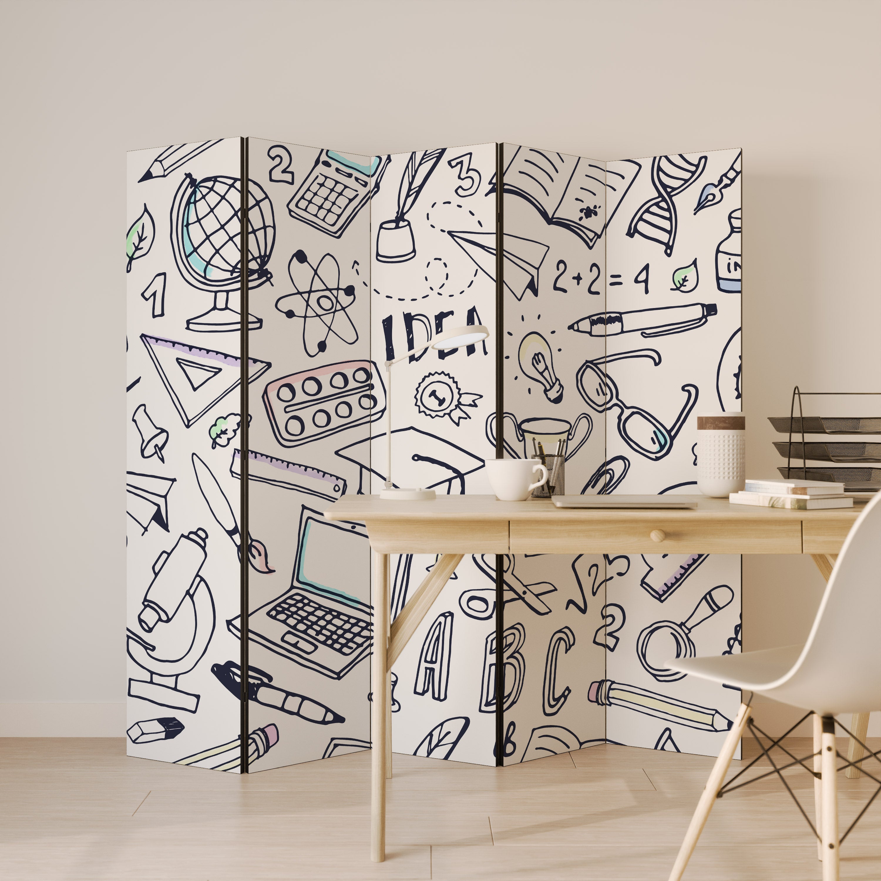 Biombo decorativo de 5 paneles SCHOOL STUFF