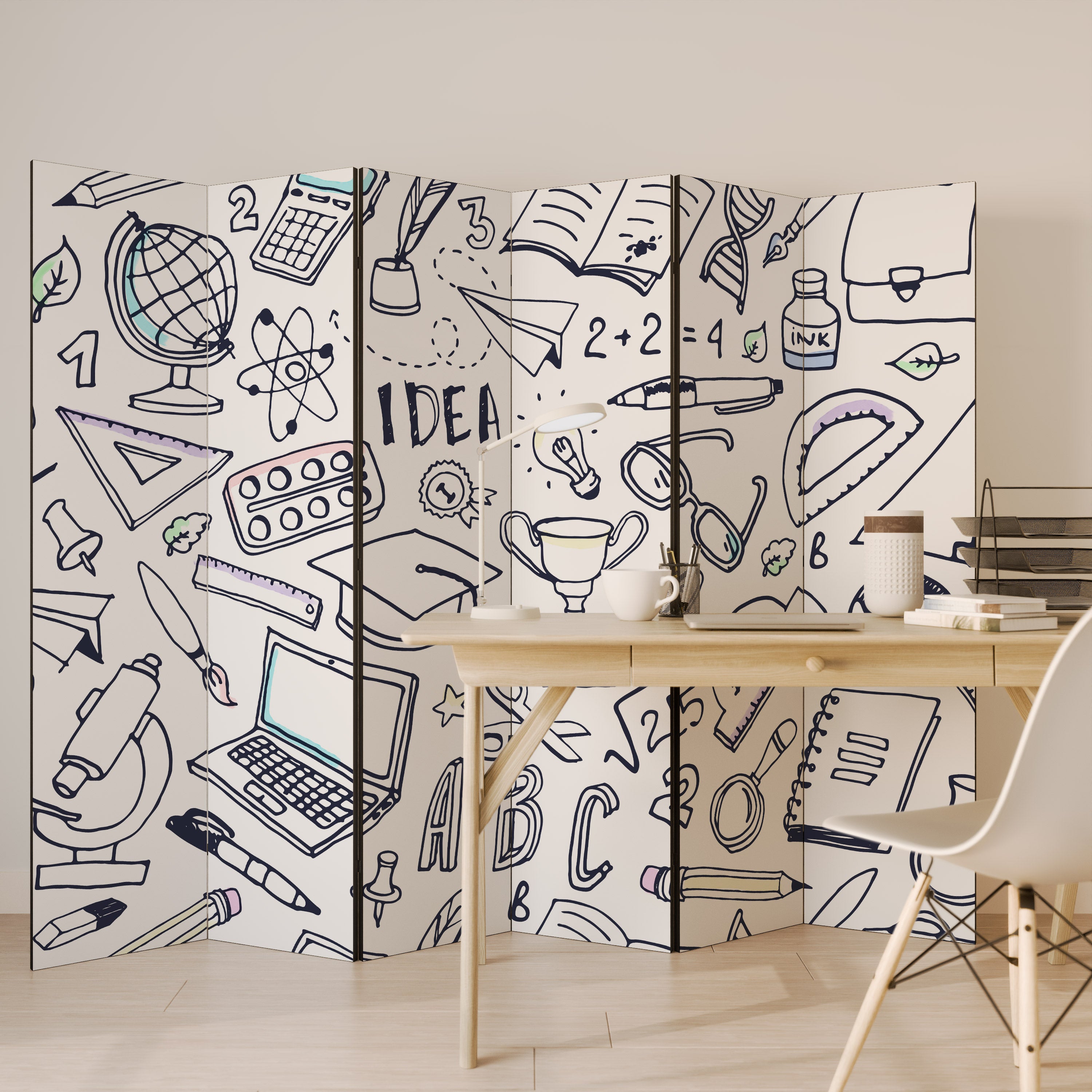 Biombo decorativo de 6 paneles SCHOOL STUFF