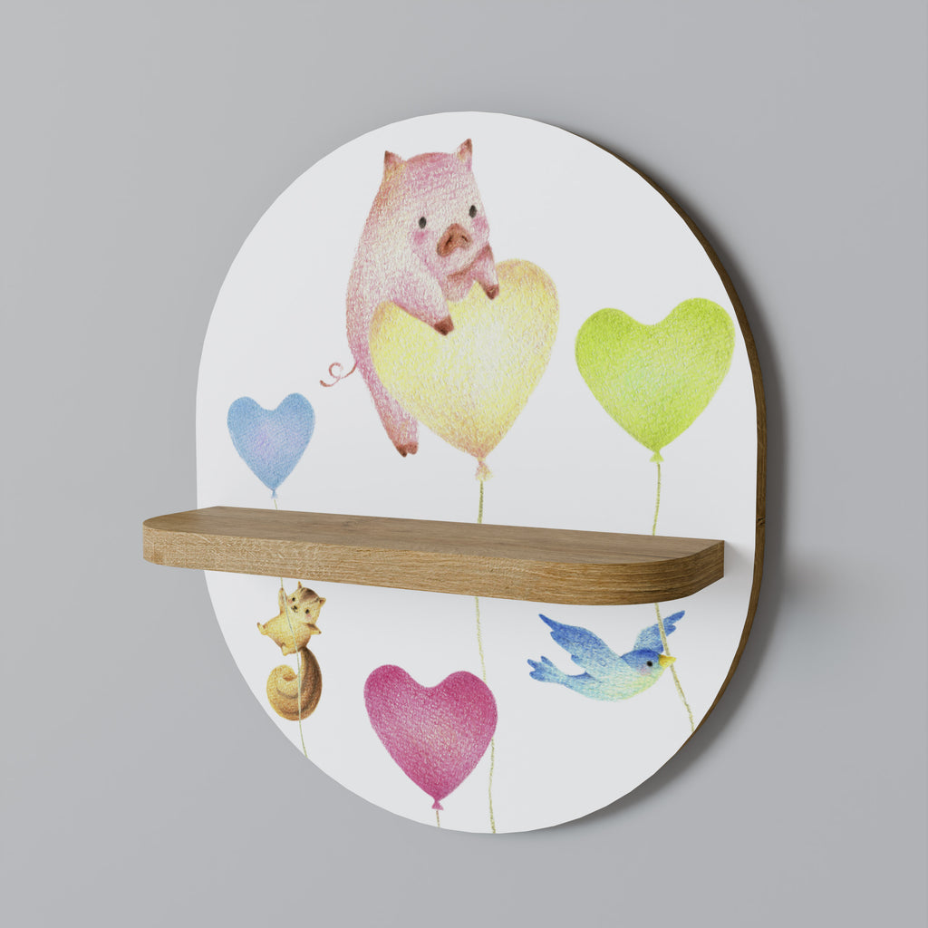 Estantería de arte ovalada BALLOON FRIENDS con efecto roble
