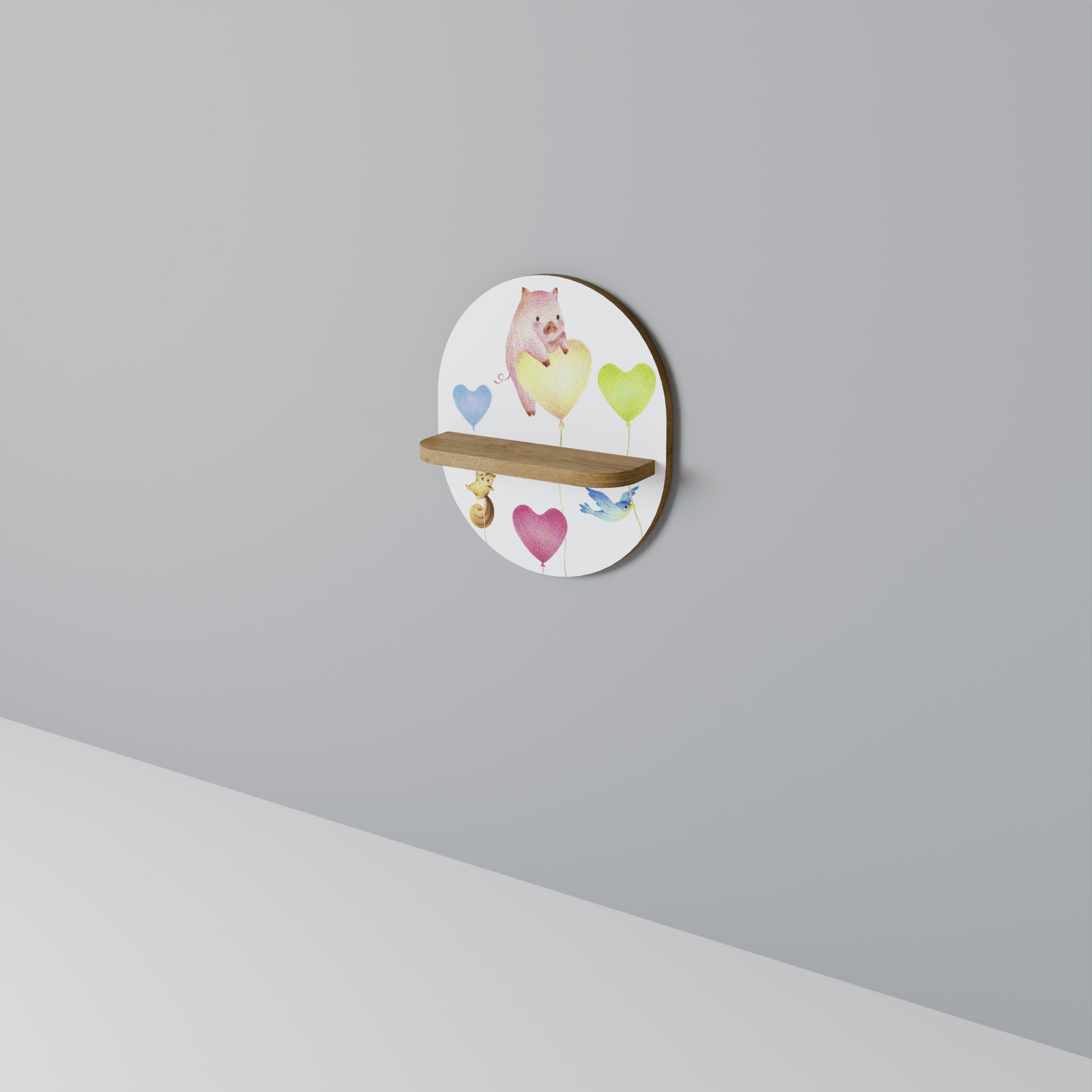 Estantería de arte ovalada BALLOON FRIENDS con efecto roble