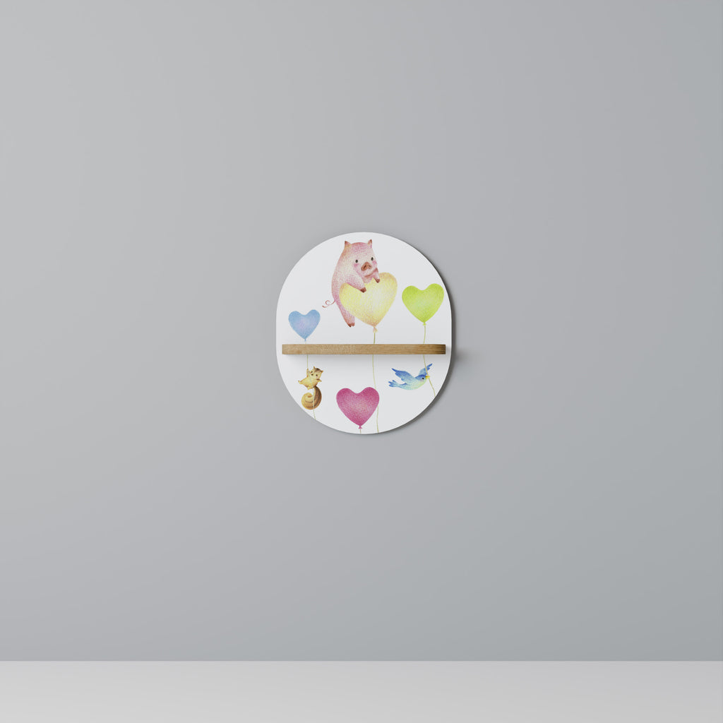 Estantería de arte ovalada BALLOON FRIENDS con efecto roble