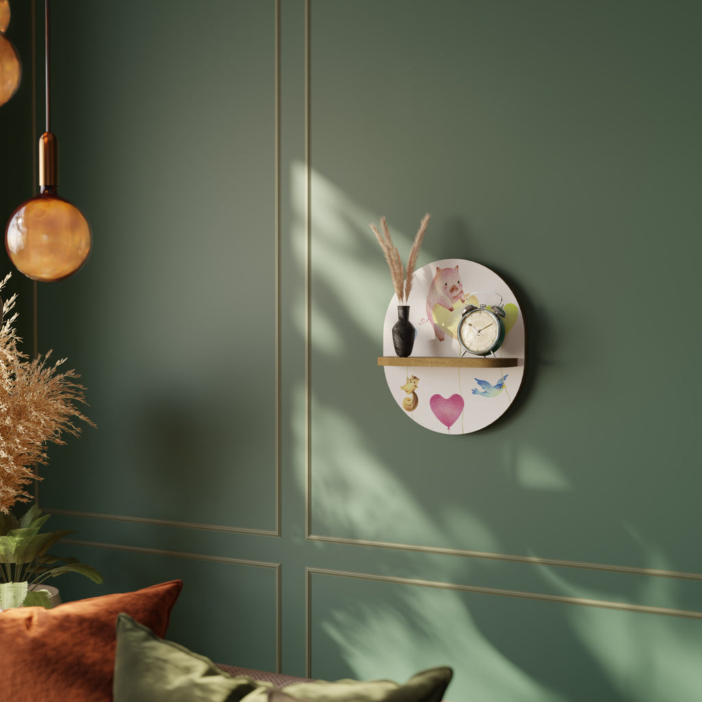 Estantería de arte ovalada BALLOON FRIENDS con efecto roble