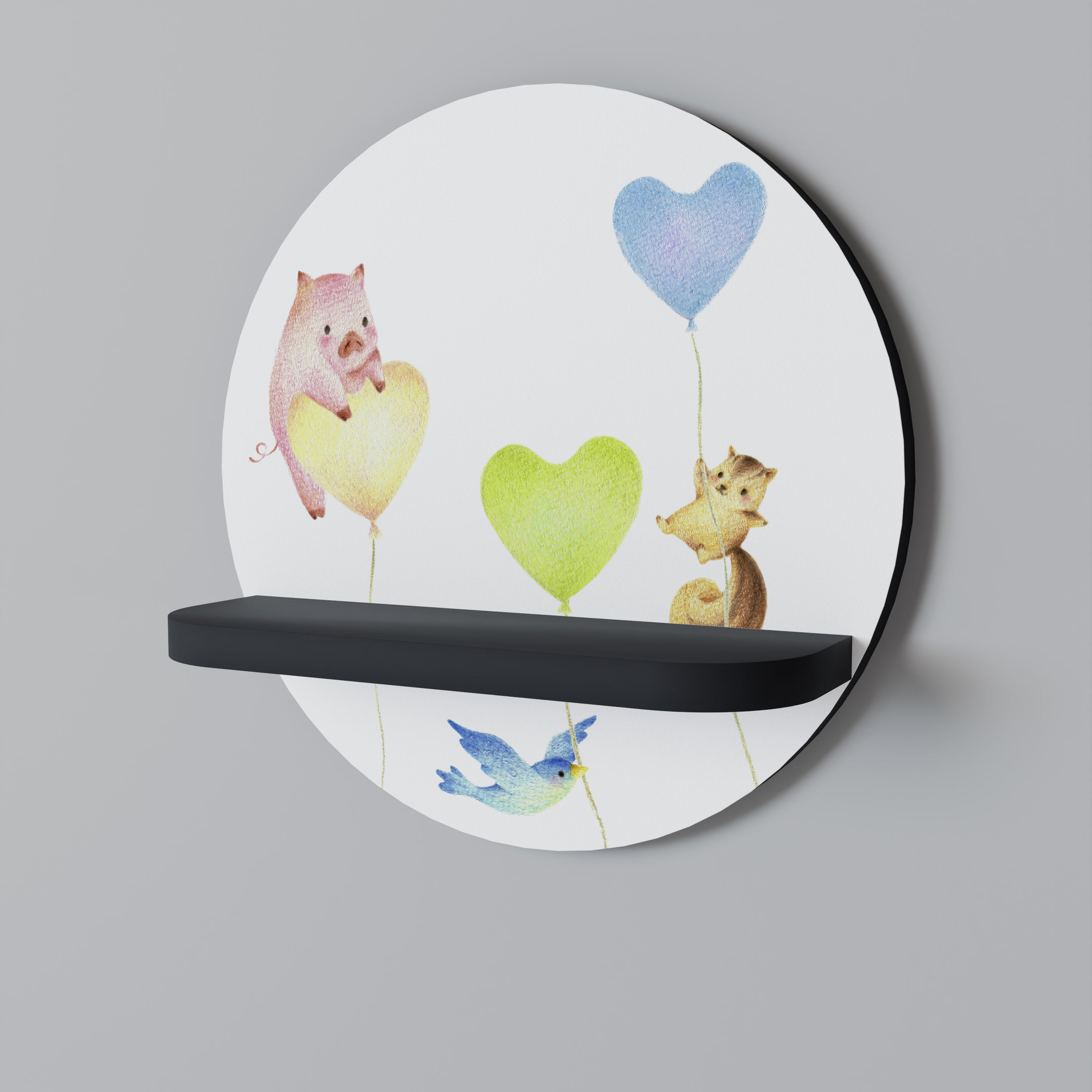 Estantería de arte redonda BALLOON FRIENDS con acabado negro