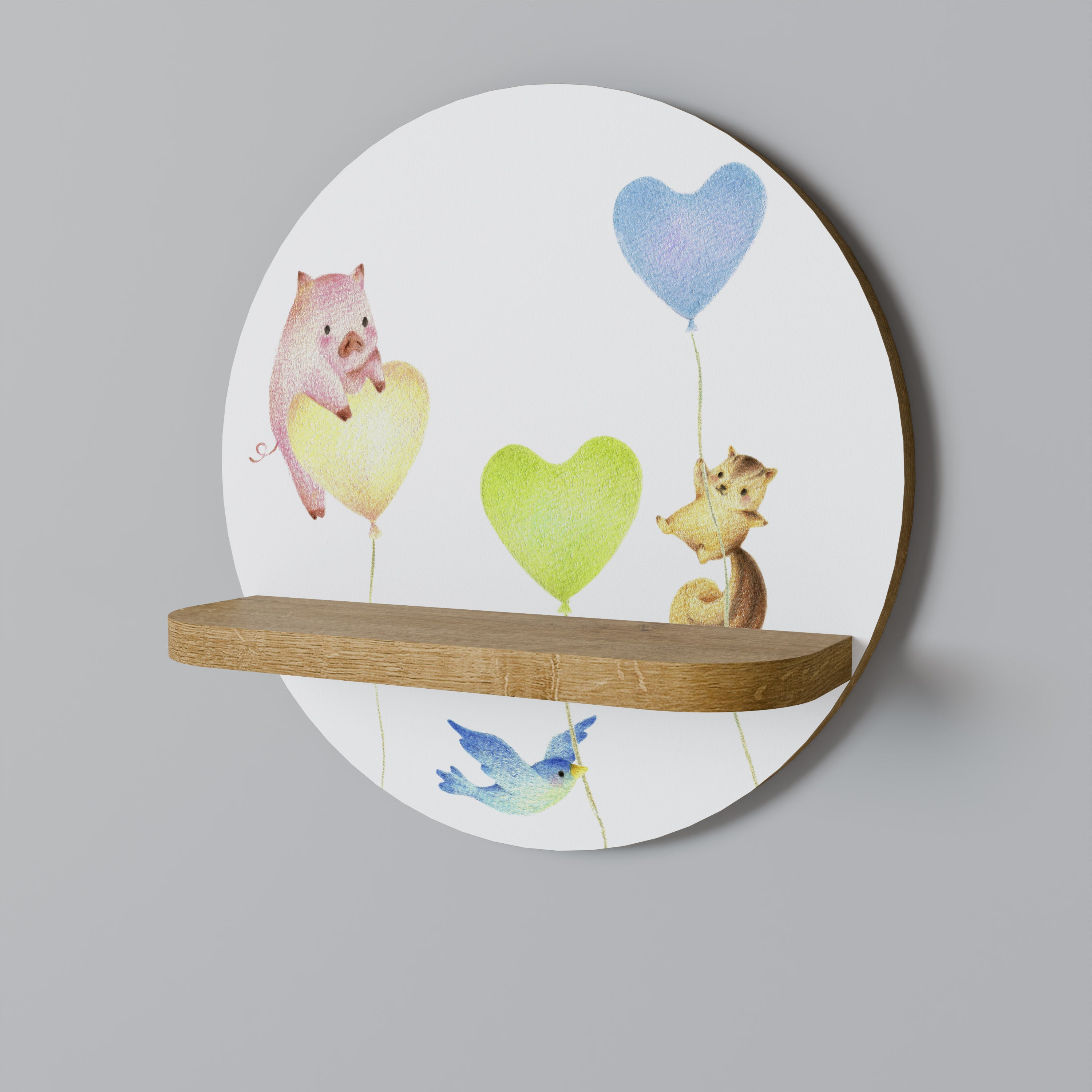 Estantería de arte redonda BALLOON FRIENDS con efecto roble