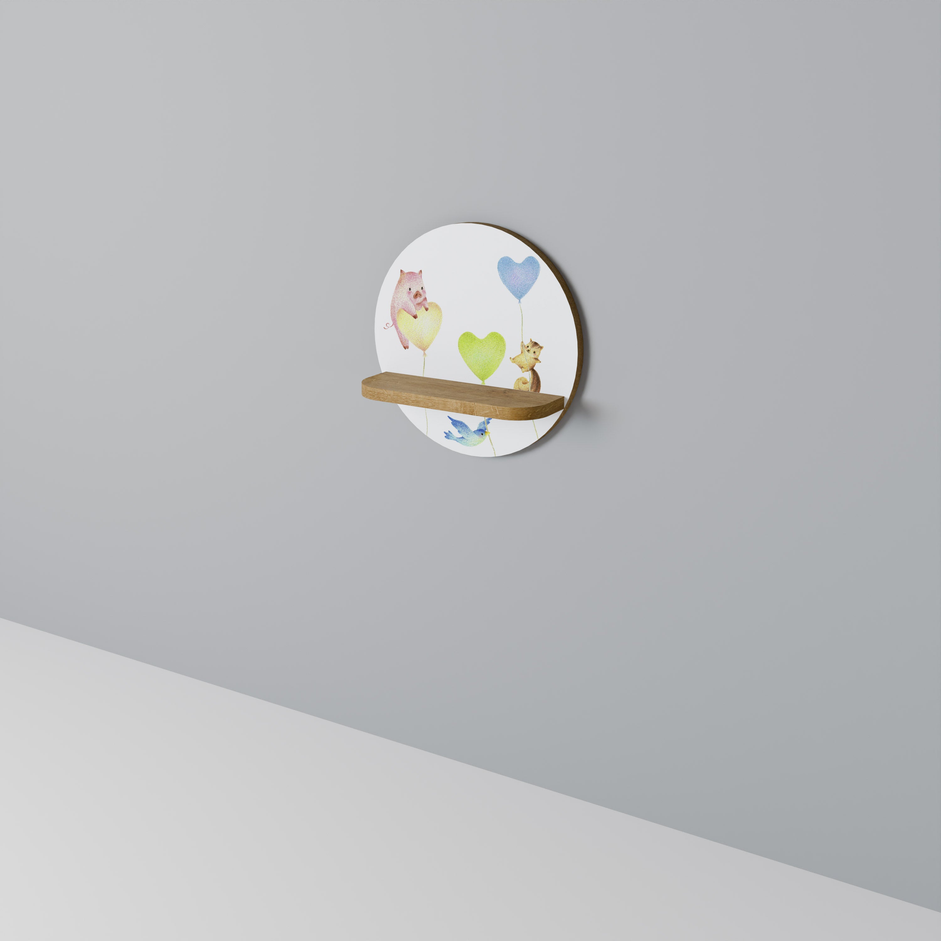 Estantería de arte redonda BALLOON FRIENDS con efecto roble