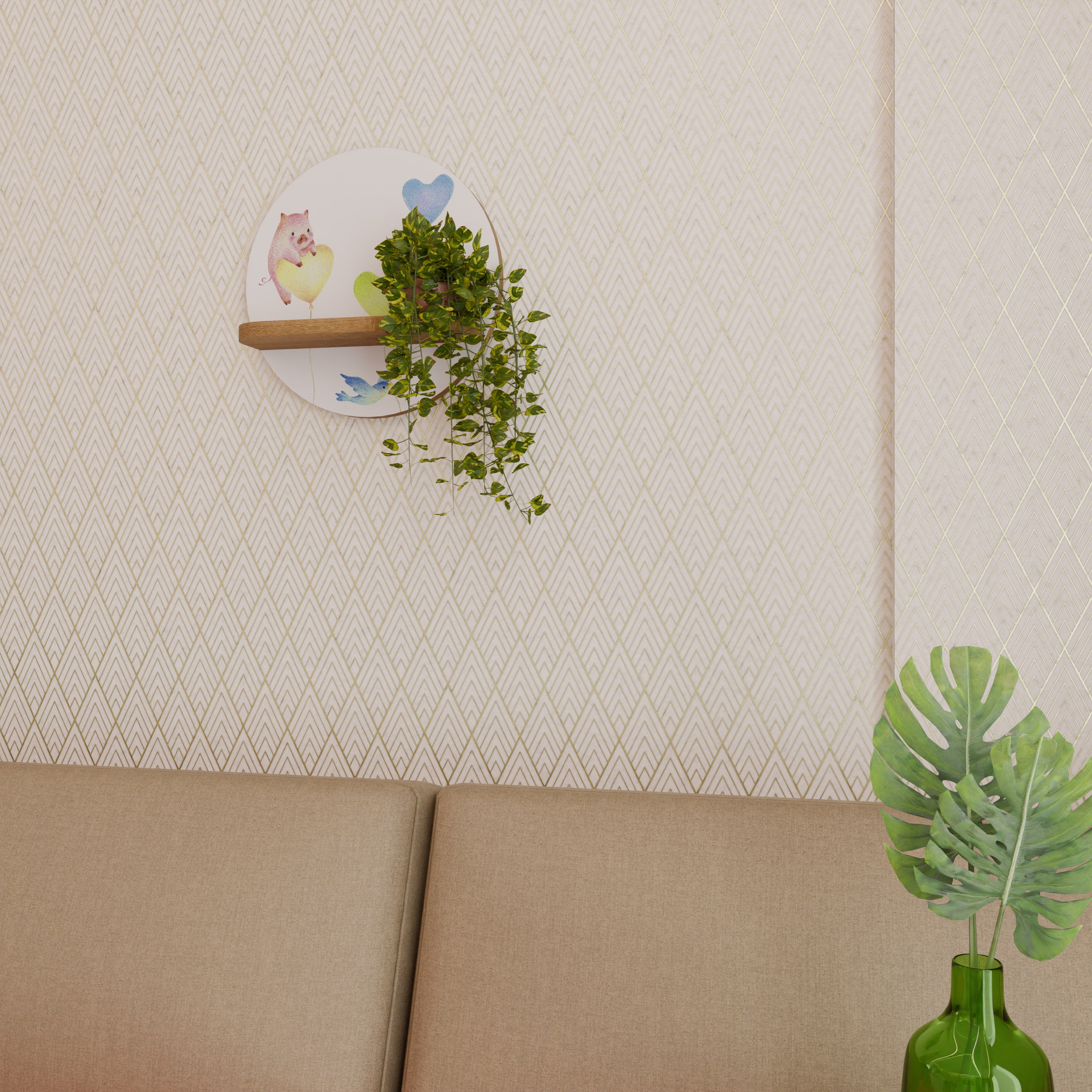 Estantería de arte redonda BALLOON FRIENDS con efecto roble