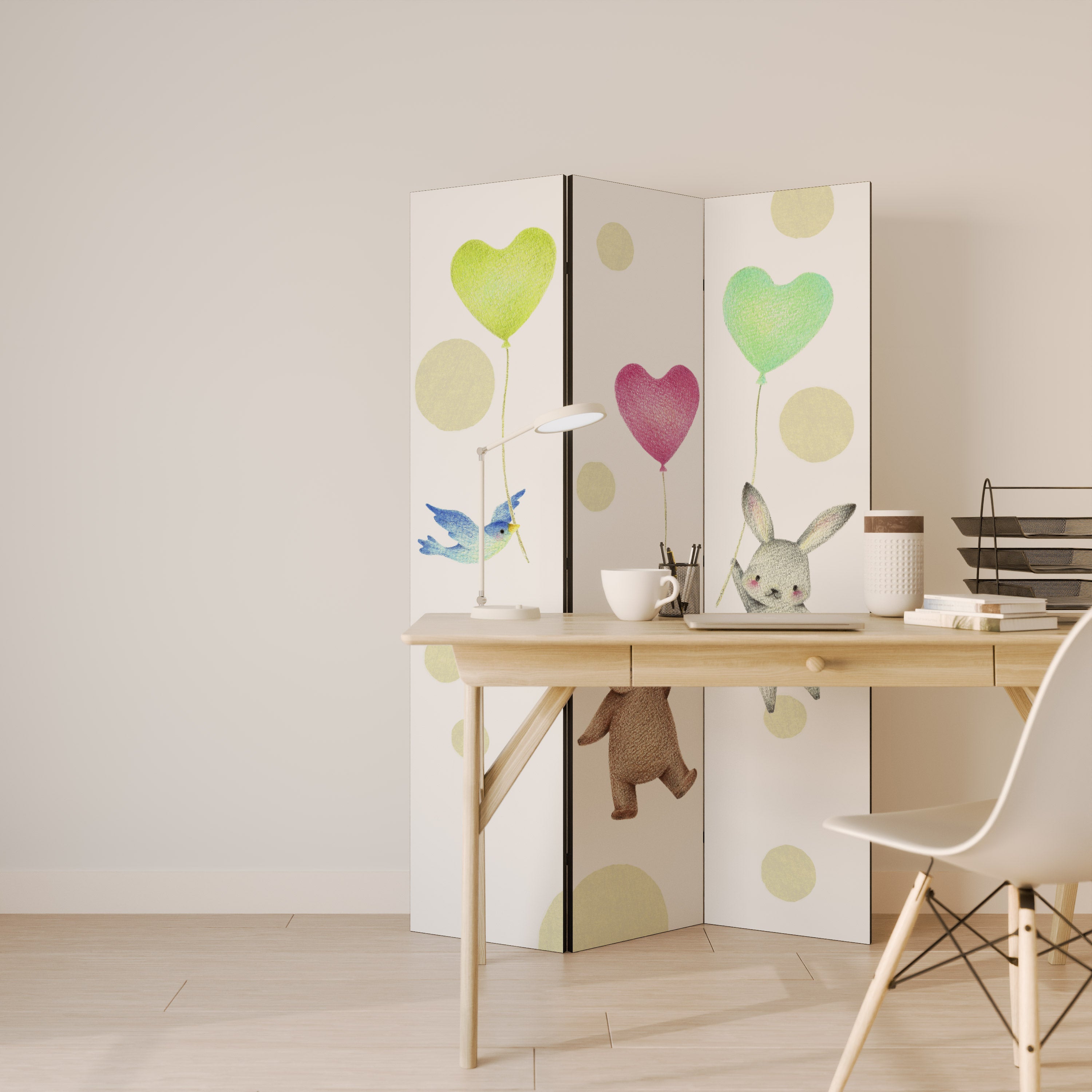 Biombo decorativo de 3 paneles BALLOON FRIENDS