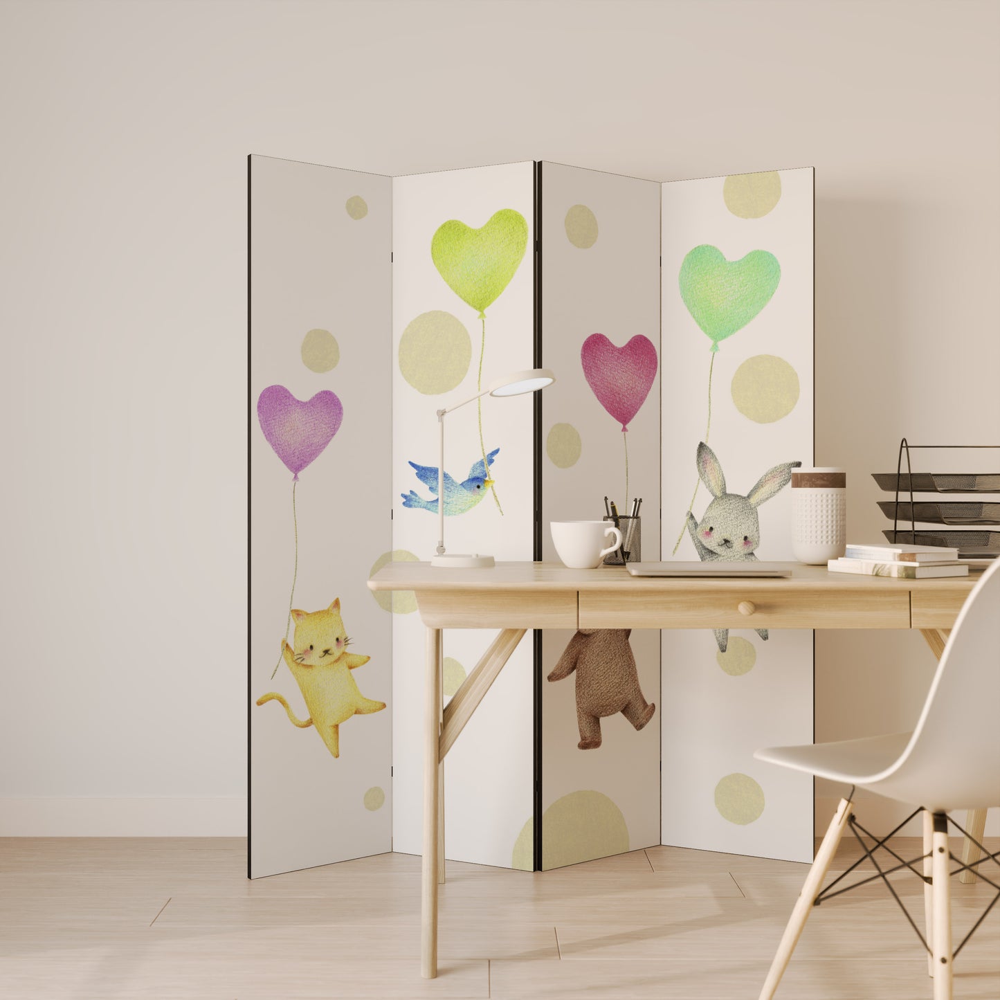 BALLOON FRIENDS Biombo de 4 paneles