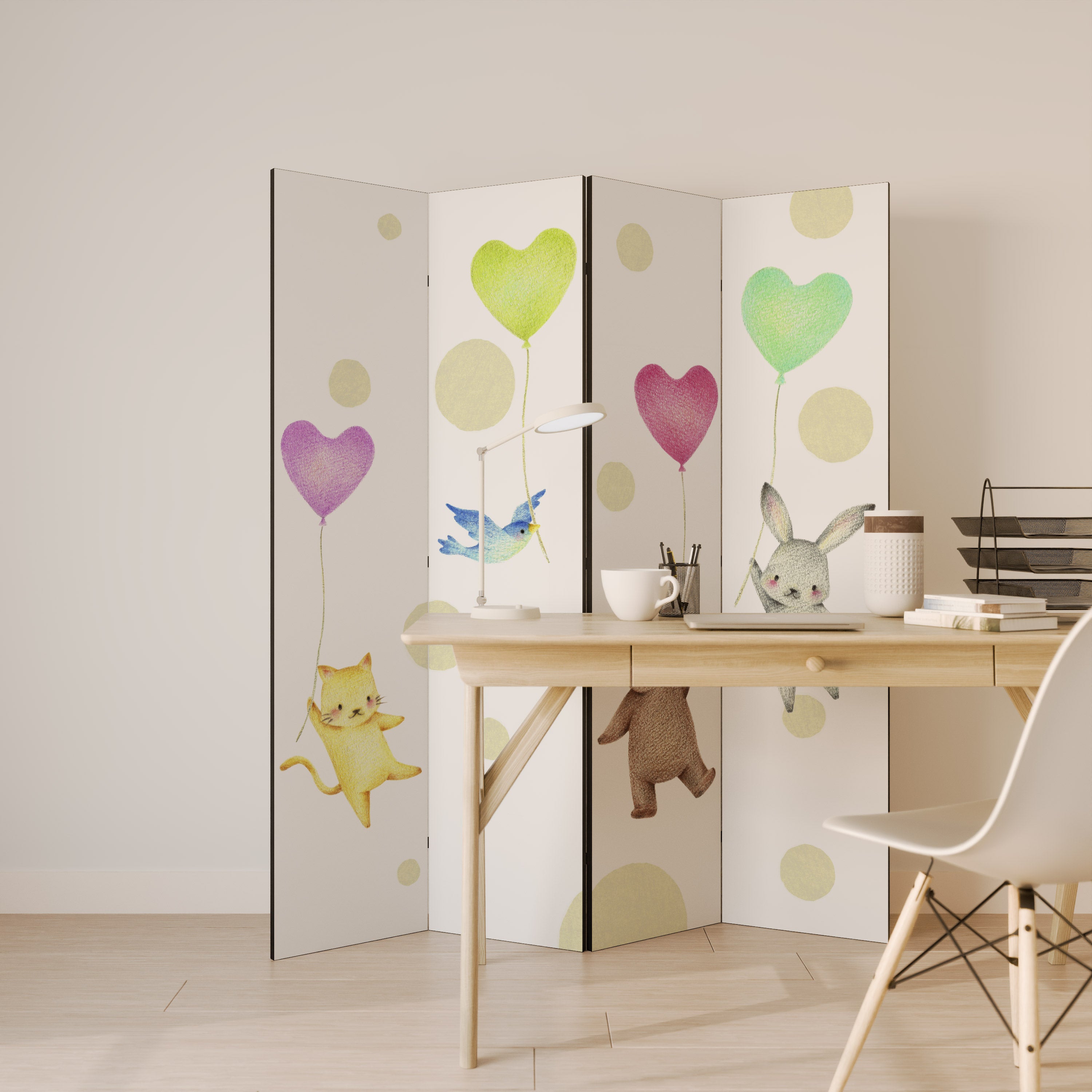 BALLOON FRIENDS Decorative 4-Panel Room Divider