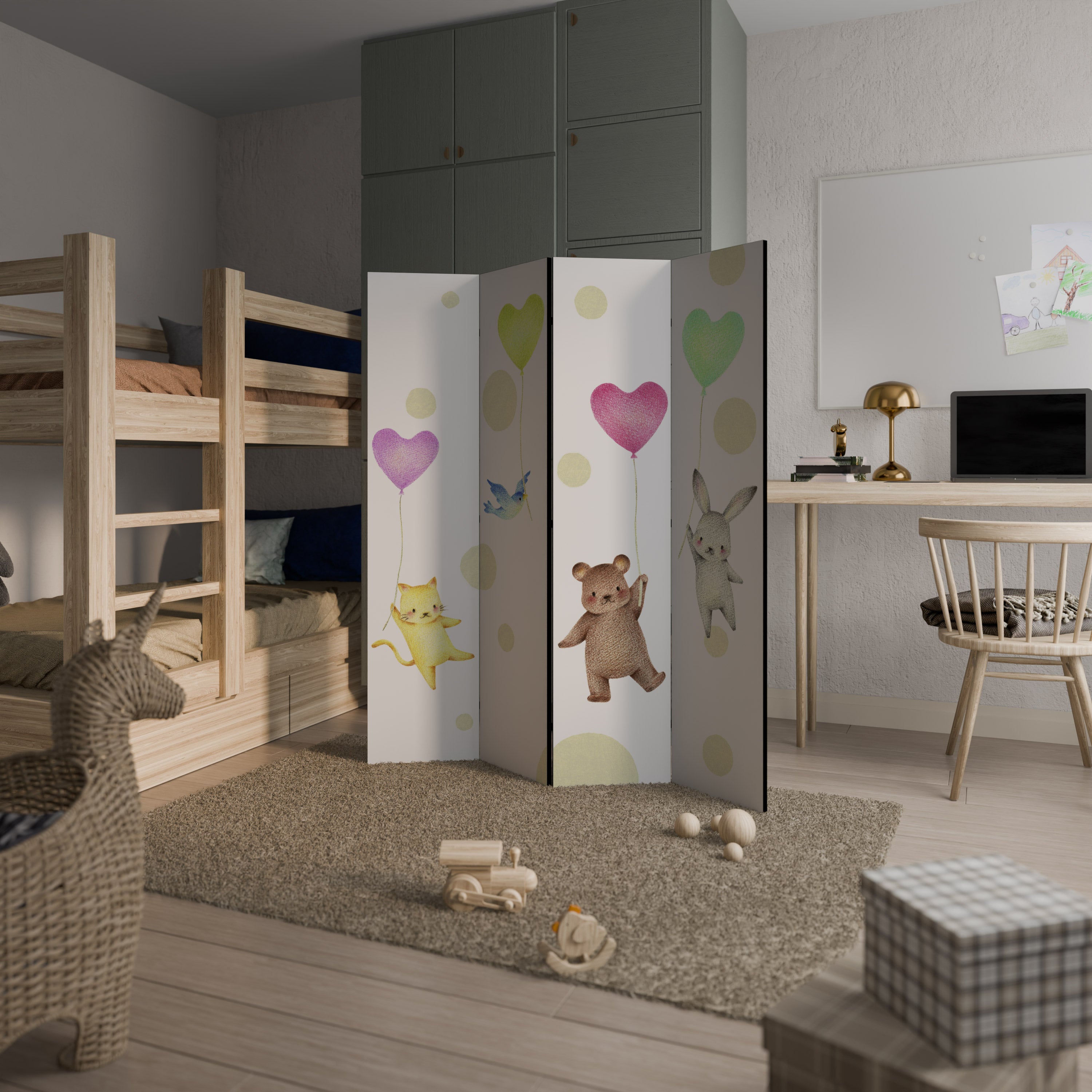 BALLOON FRIENDS Decorative 4-Panel Room Divider