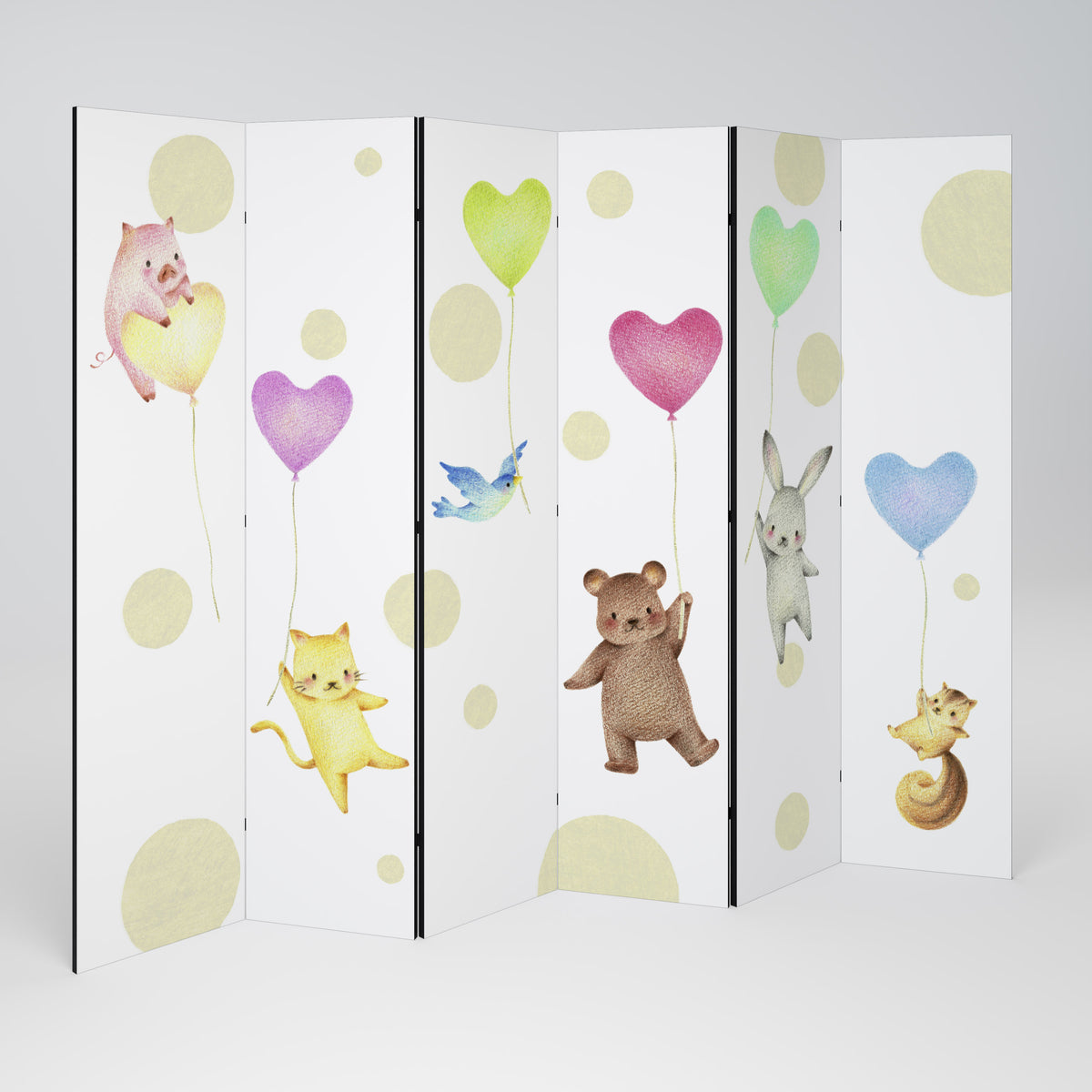BALLOON FRIENDS Biombo de 6 paneles