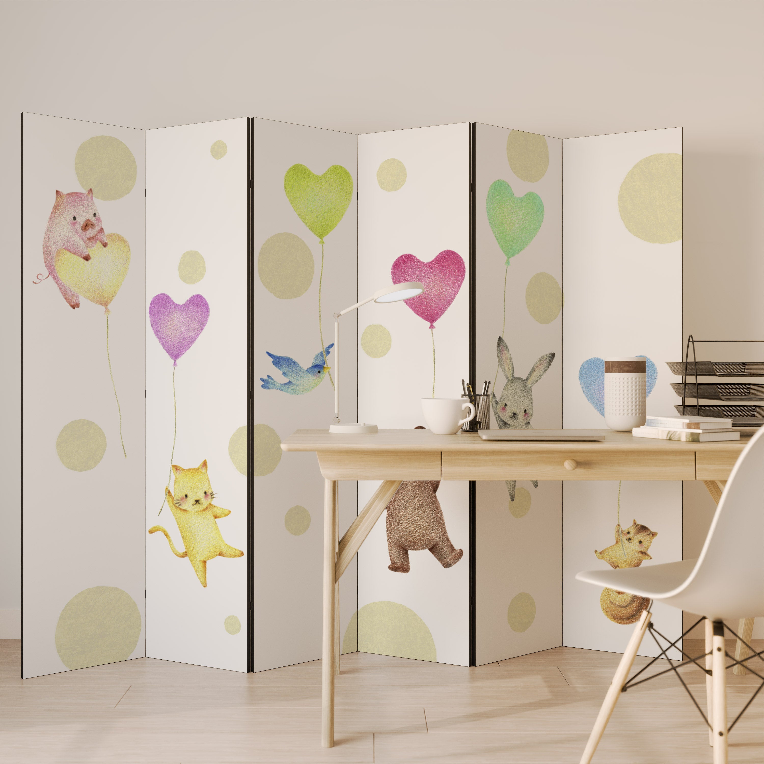 Biombo decorativo de 6 paneles BALLOON FRIENDS