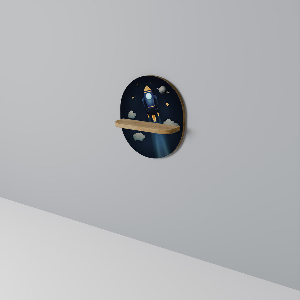 Estantería de arte ovalada STELLAR SWING con efecto roble