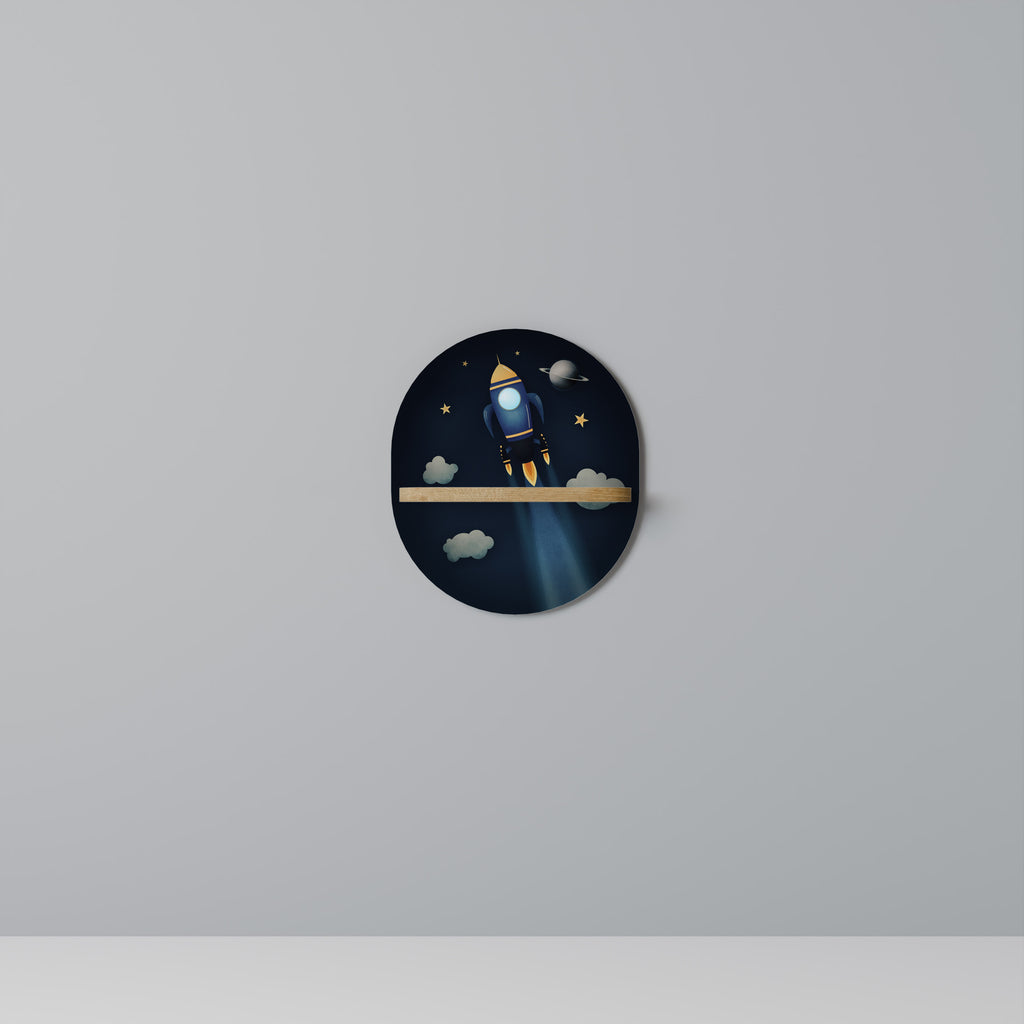 Estantería de arte ovalada STELLAR SWING con efecto roble