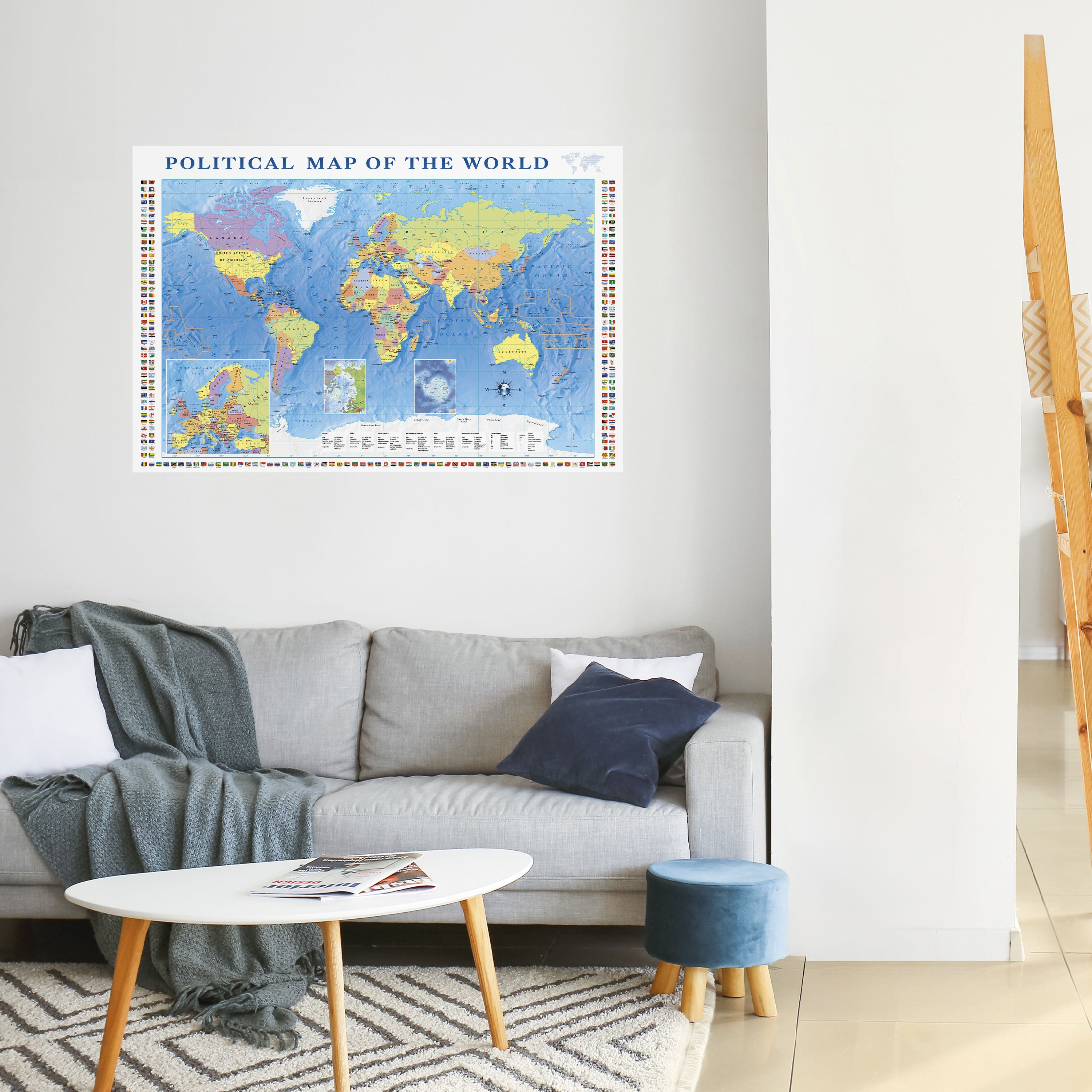 FRONTERAS Y MÁS ALLÁ Póster horizontal autoadhesivo
