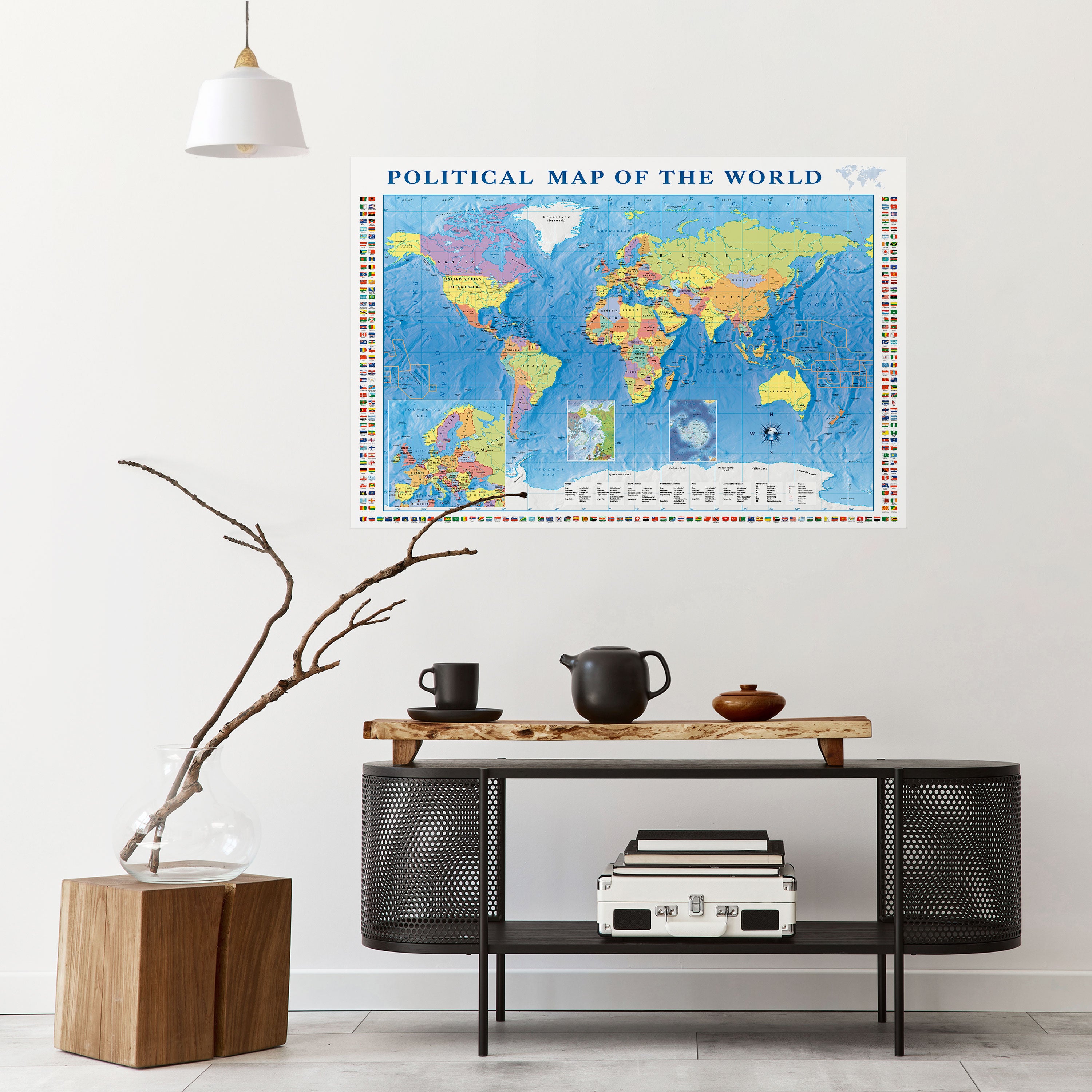 FRONTERAS Y MÁS ALLÁ Póster horizontal autoadhesivo