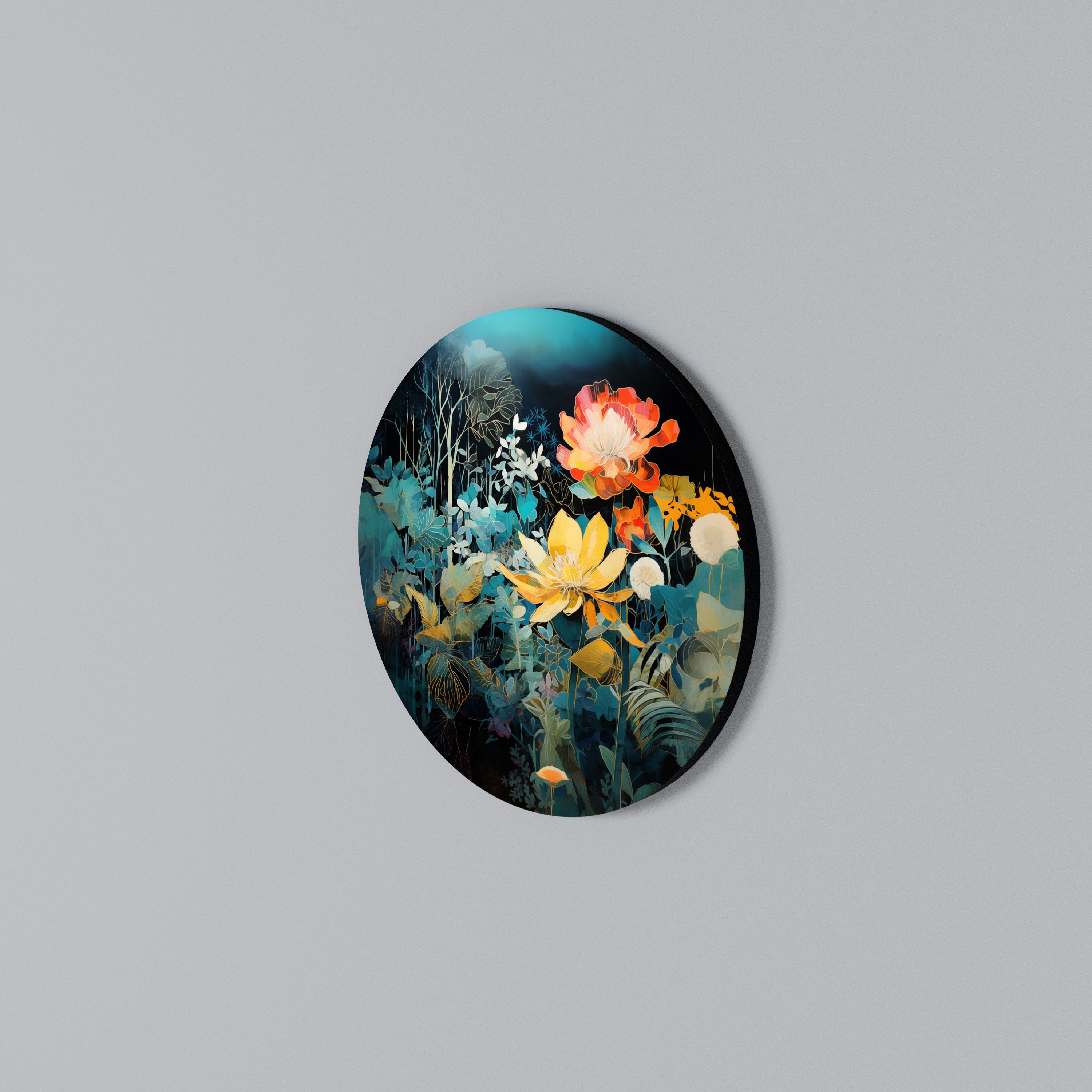 MIDNIGHT FLOWERS Round Wall Art
