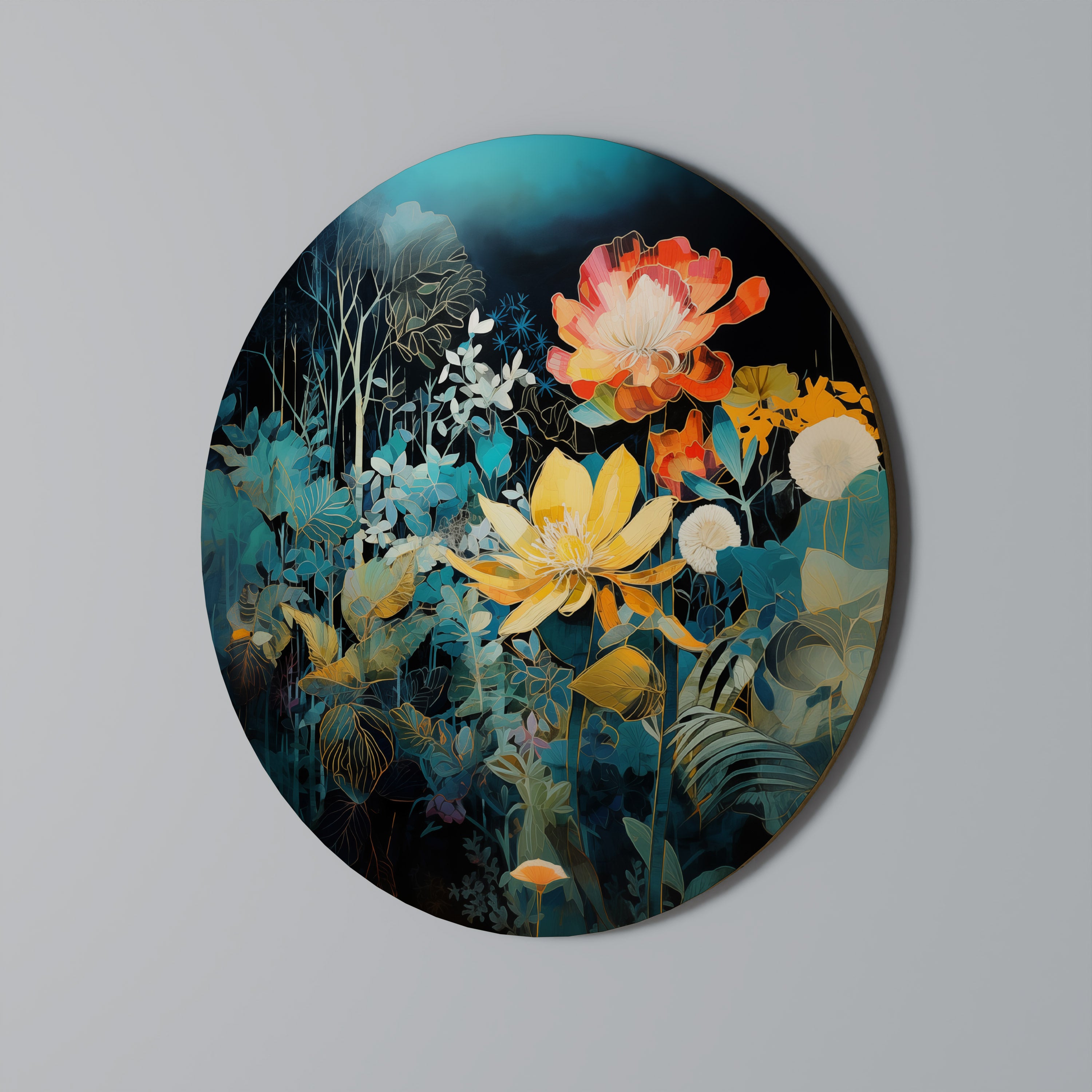 MIDNIGHT FLOWERS Round Wall Art