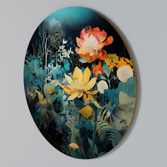 MIDNIGHT FLOWERS Arte de pared redondo