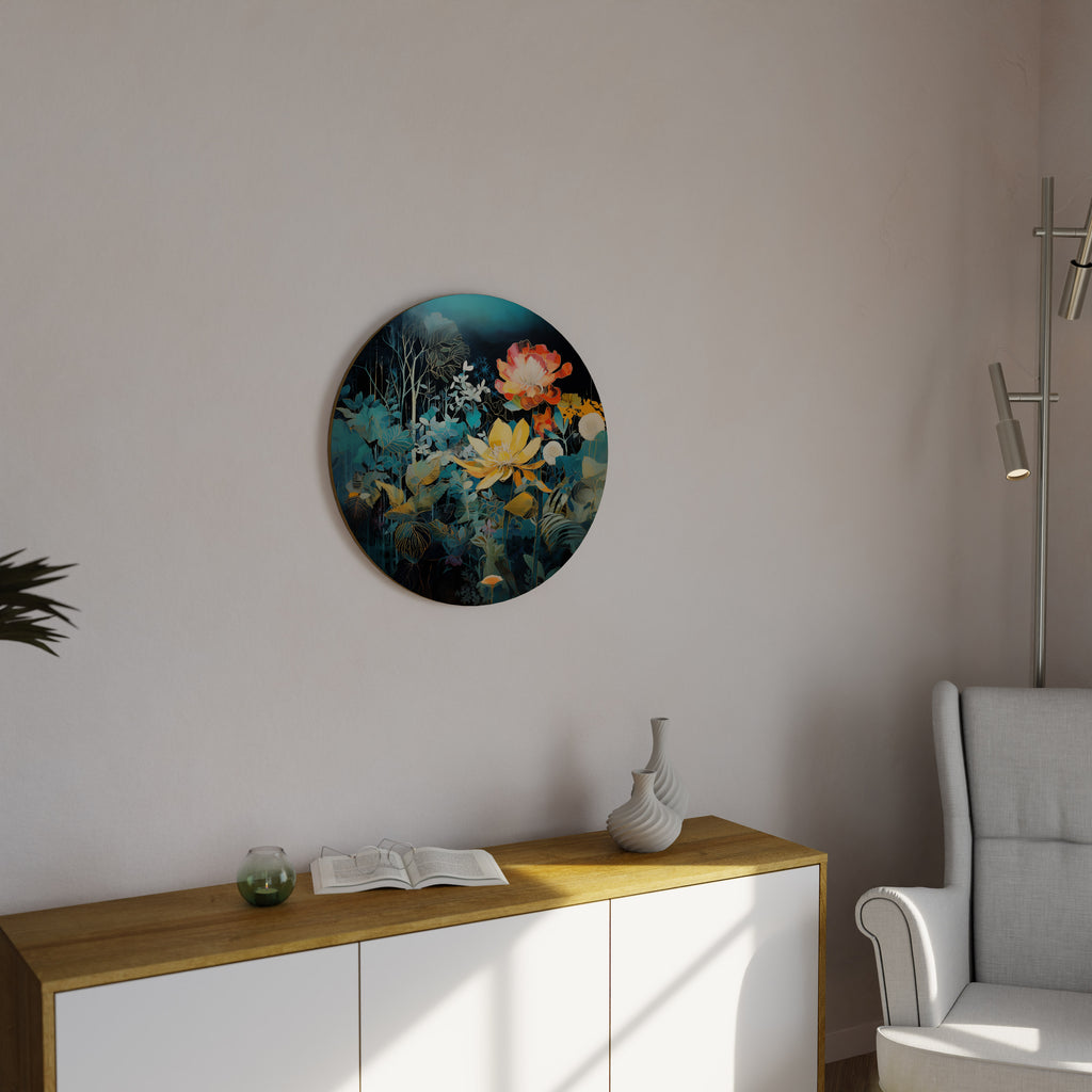 MIDNIGHT FLOWERS Round Wall Art