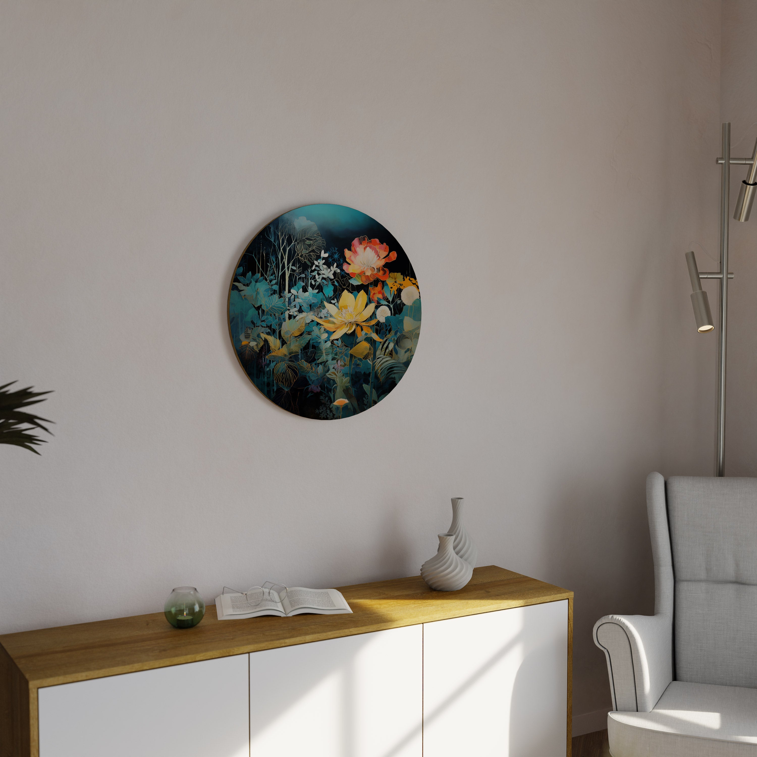 MIDNIGHT FLOWERS Round Wall Art