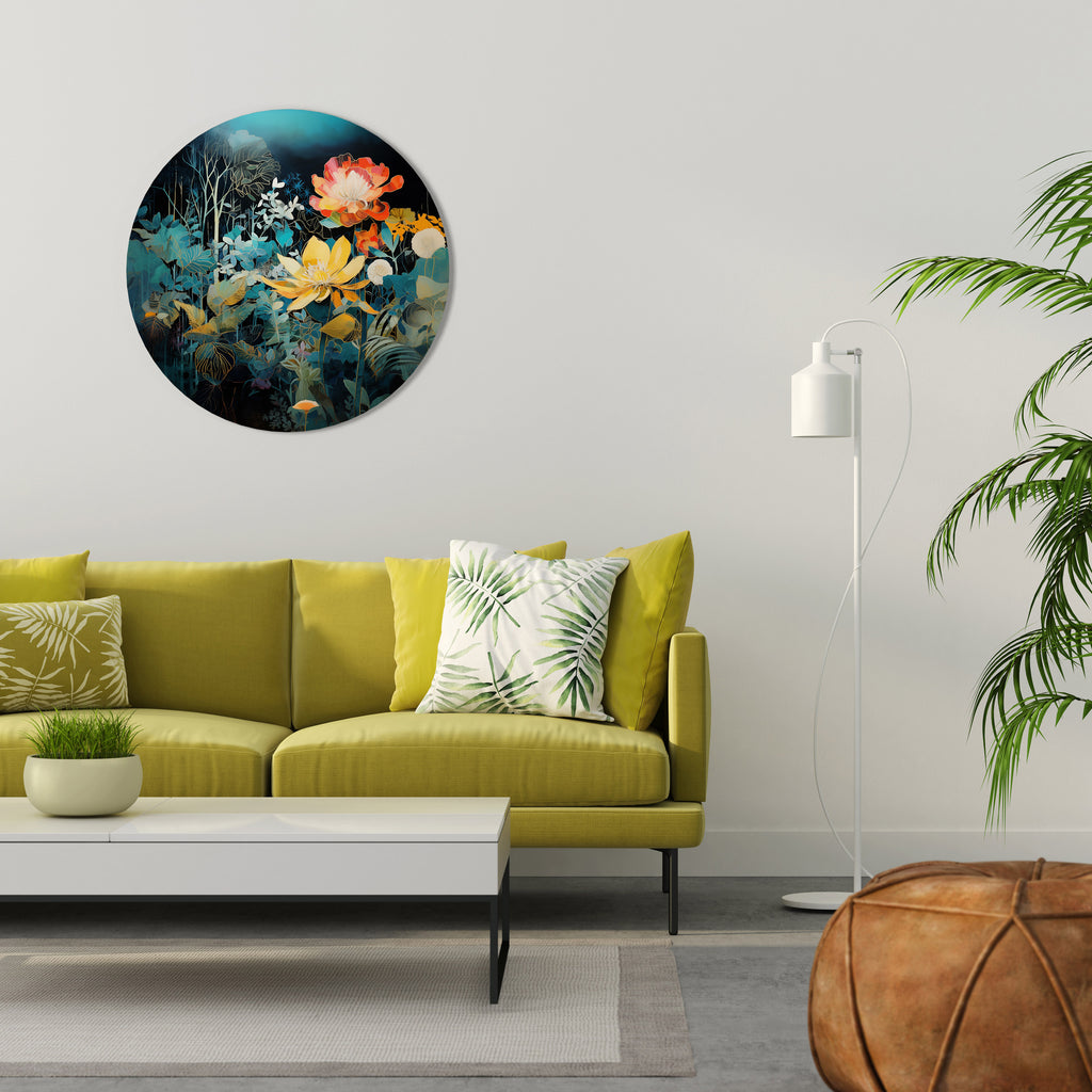 MIDNIGHT FLOWERS Round Wall Art