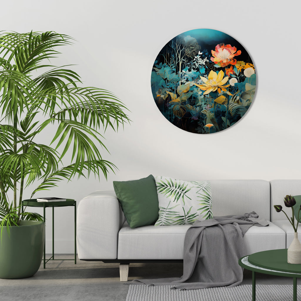 MIDNIGHT FLOWERS Round Wall Art