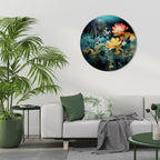 MIDNIGHT FLOWERS Round Wall Art