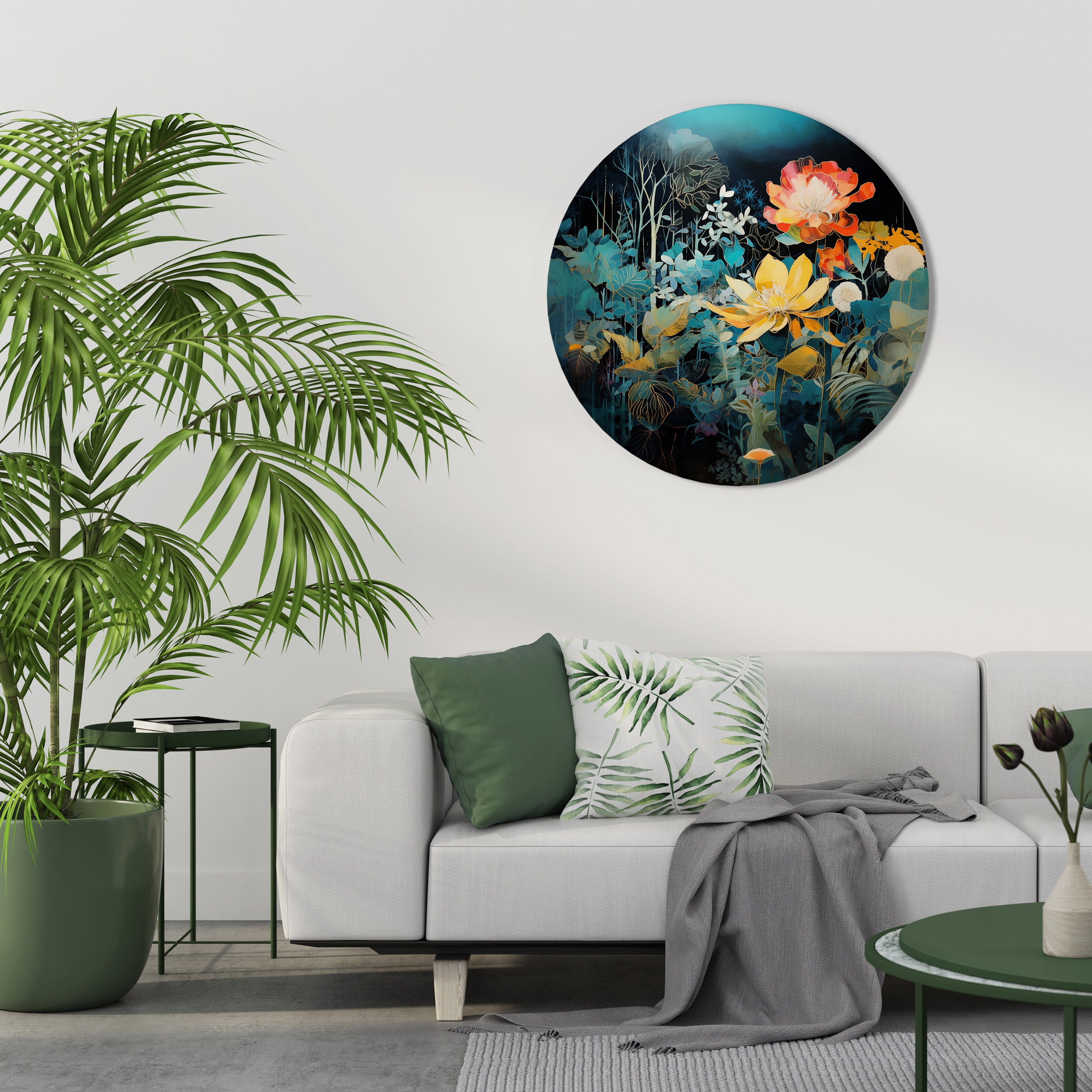 MIDNIGHT FLOWERS Round Wall Art