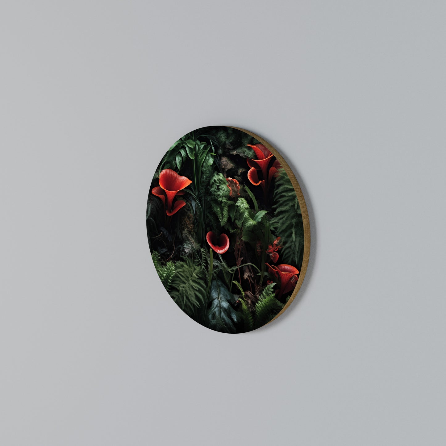 CRIMSON FERNS Arte de pared redondo