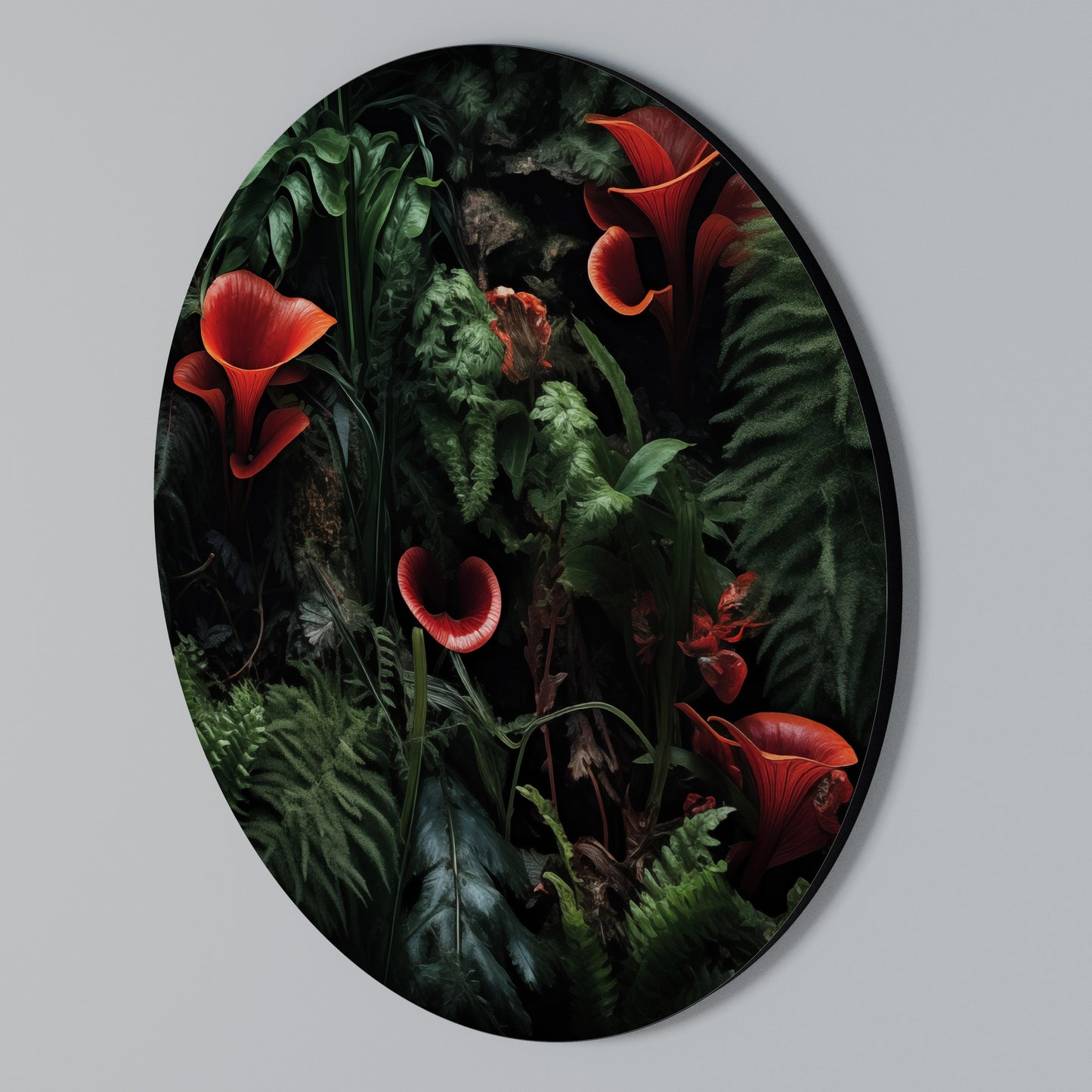 CRIMSON FERNS Arte de pared redondo