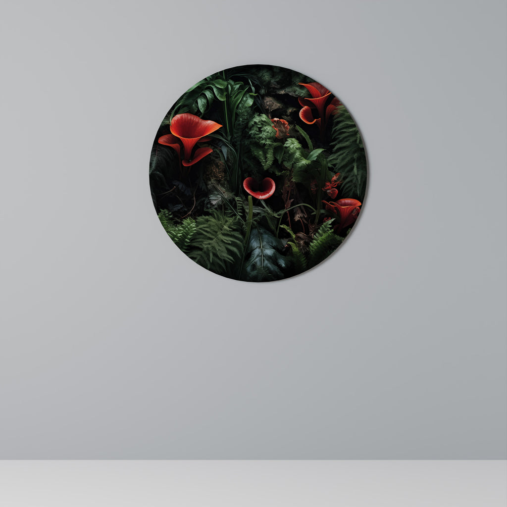 CRIMSON FERNS Round Wall Art